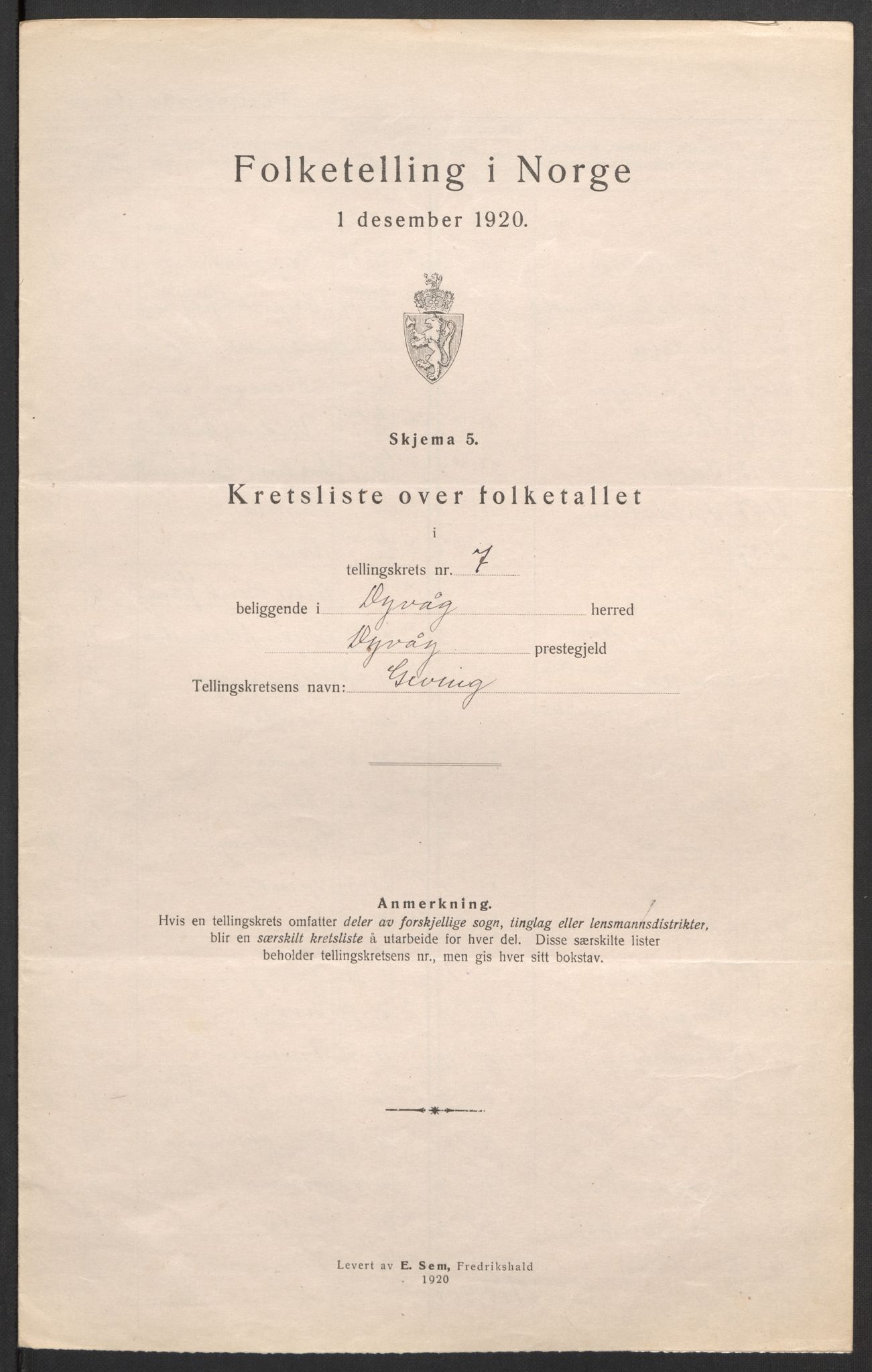 SAK, 1920 census for Dypvåg, 1920, p. 36