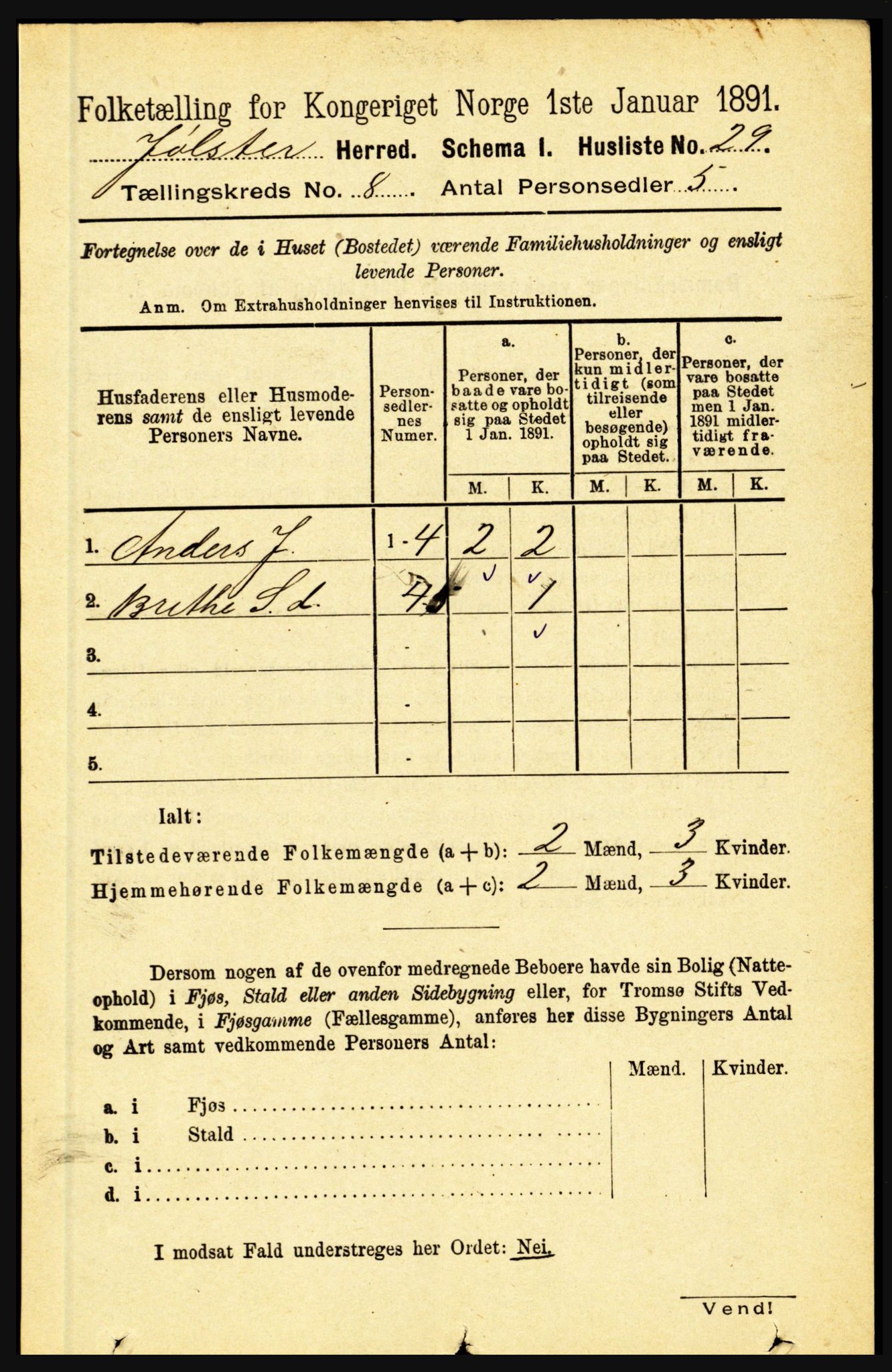 RA, 1891 census for 1431 Jølster, 1891, p. 2791