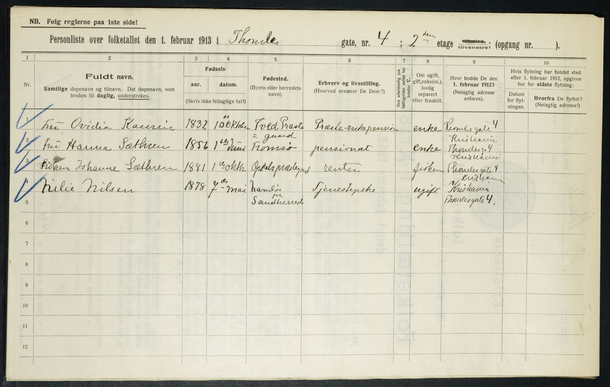 OBA, Municipal Census 1913 for Kristiania, 1913, p. 109261