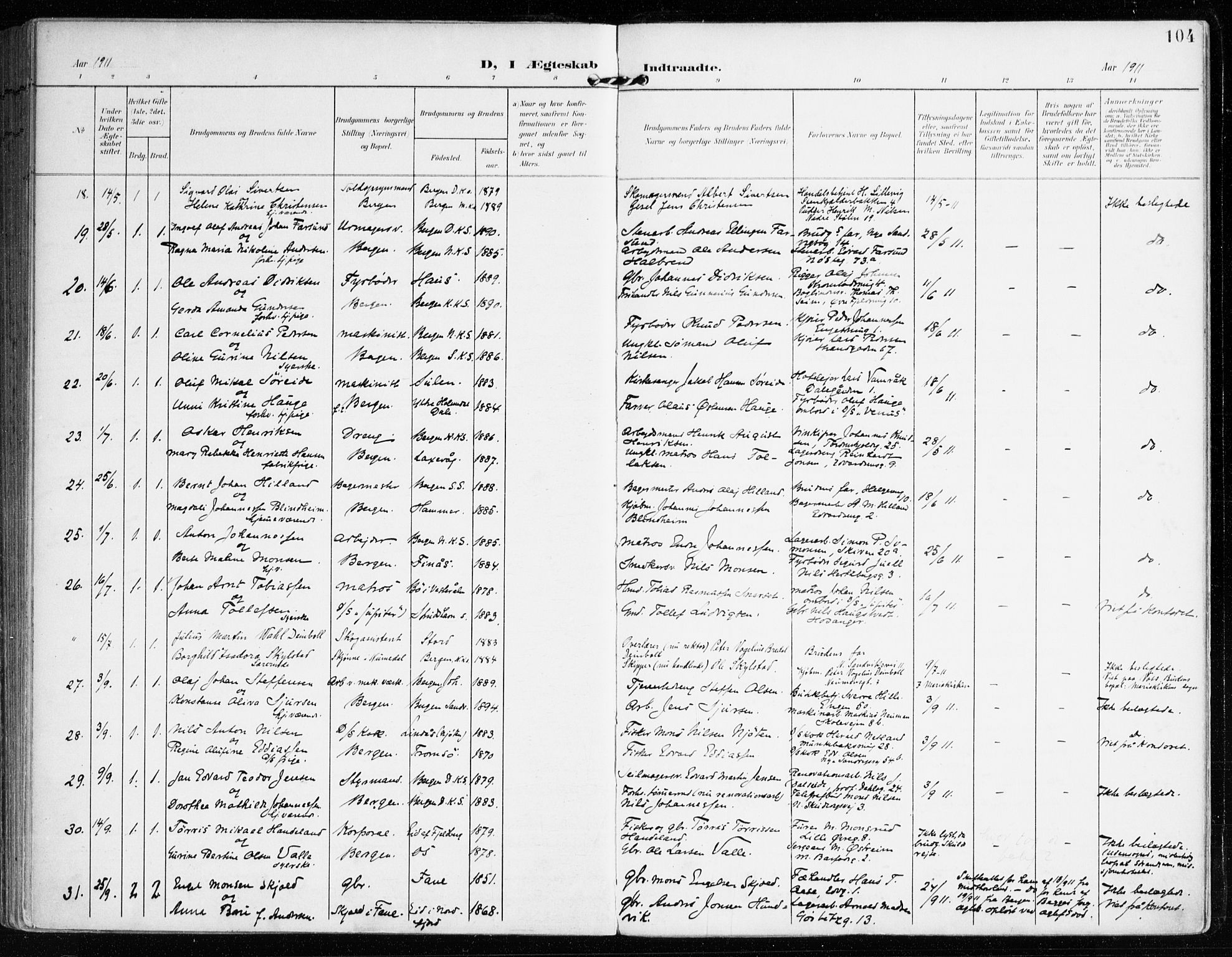 Mariakirken Sokneprestembete, SAB/A-76901/H/Haa/L0014: Parish register (official) no. C 2, 1900-1916, p. 104