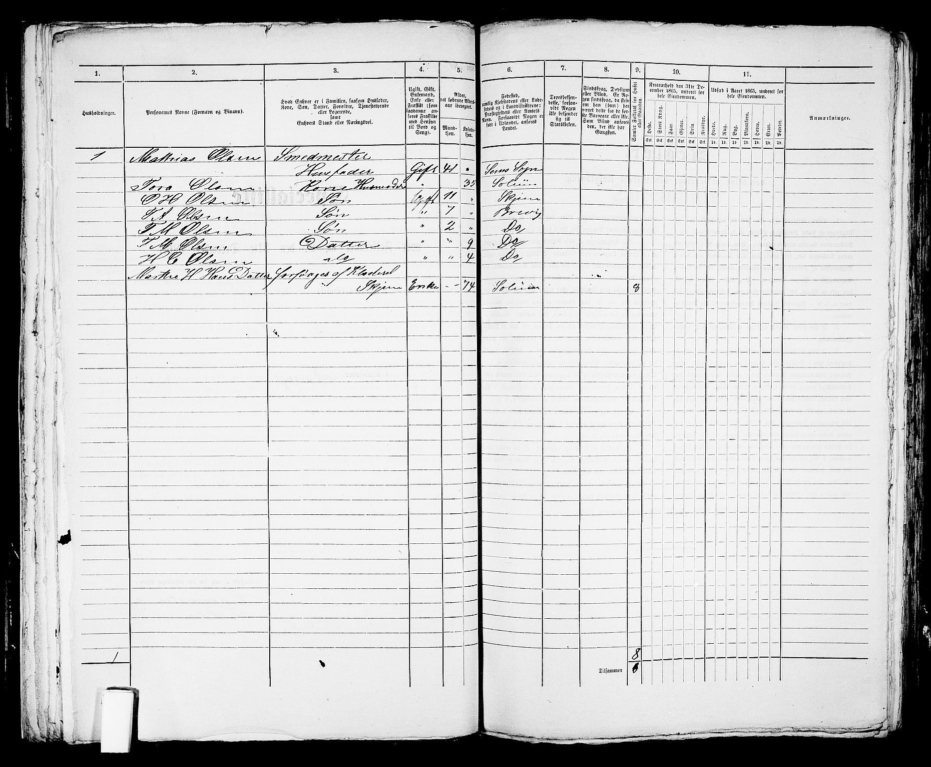 RA, 1865 census for Brevik, 1865, p. 412