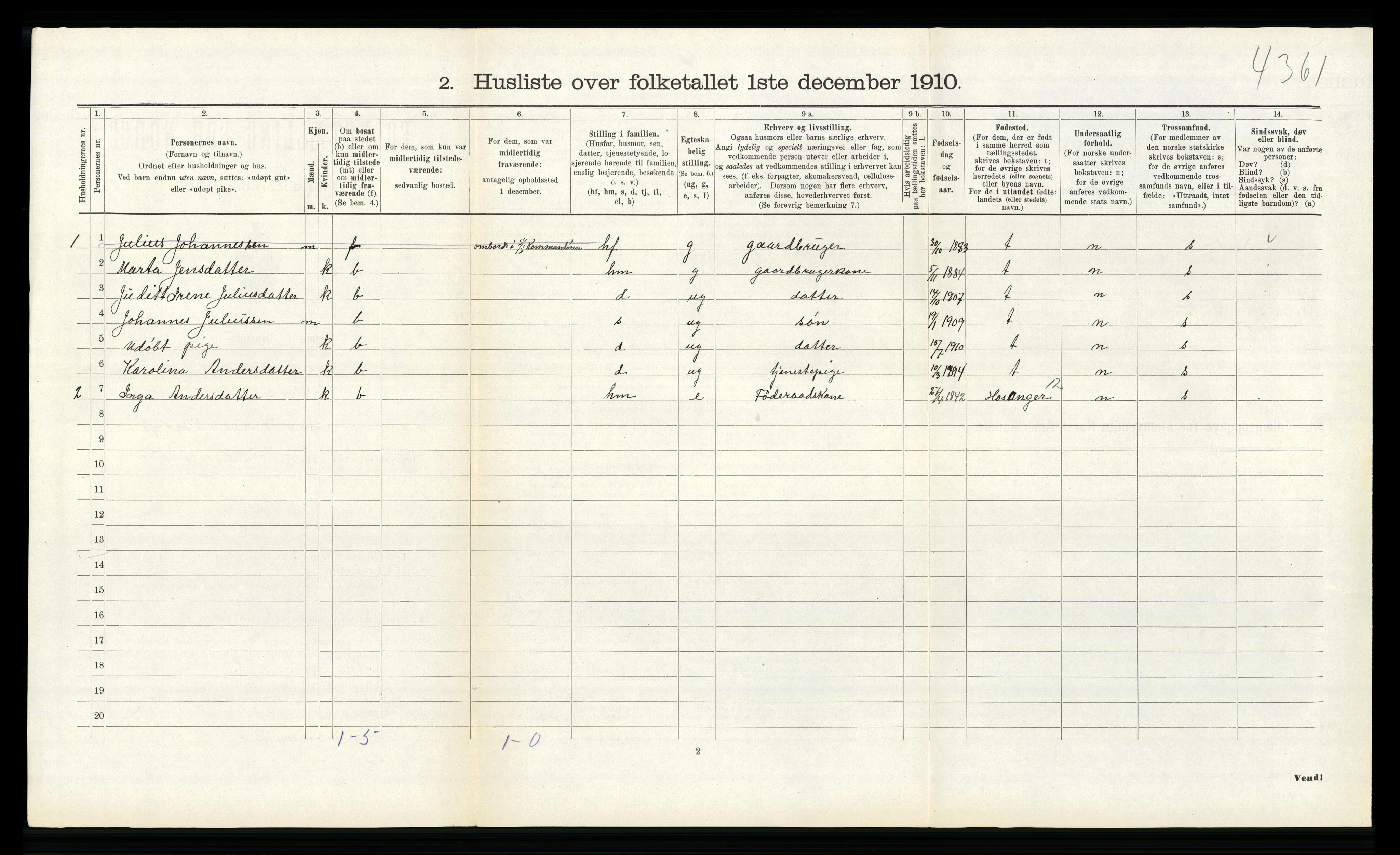 RA, 1910 census for Alversund, 1910, p. 389