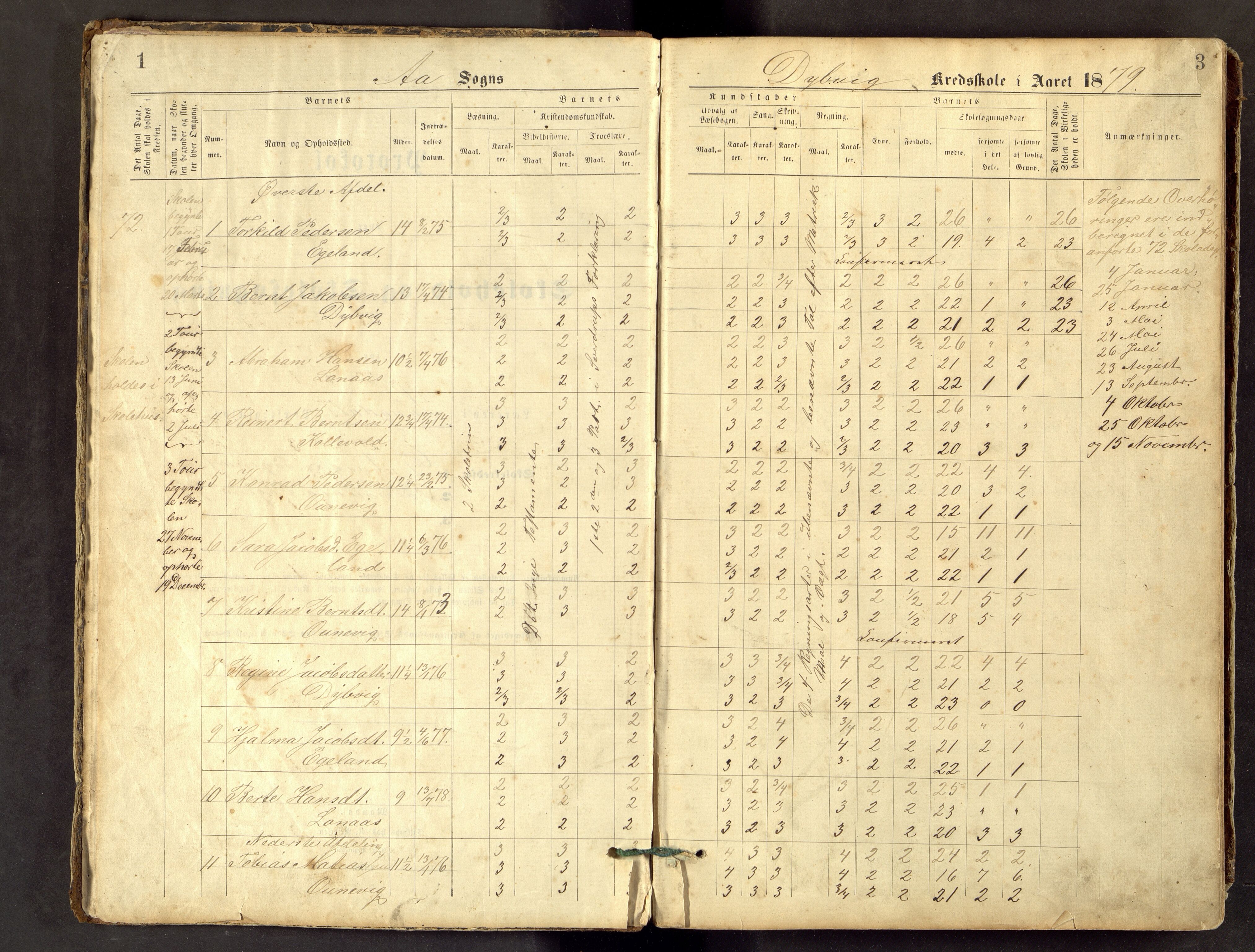 Lyngdal kommune - Bruseland Skolekrets, ARKSOR/1032LG558/H/L0002: Skoleprotokoll, 1874-1894