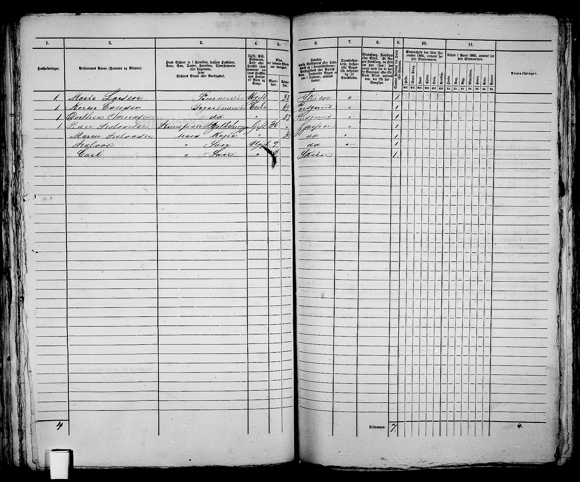 RA, 1865 census for Skien, 1865, p. 206