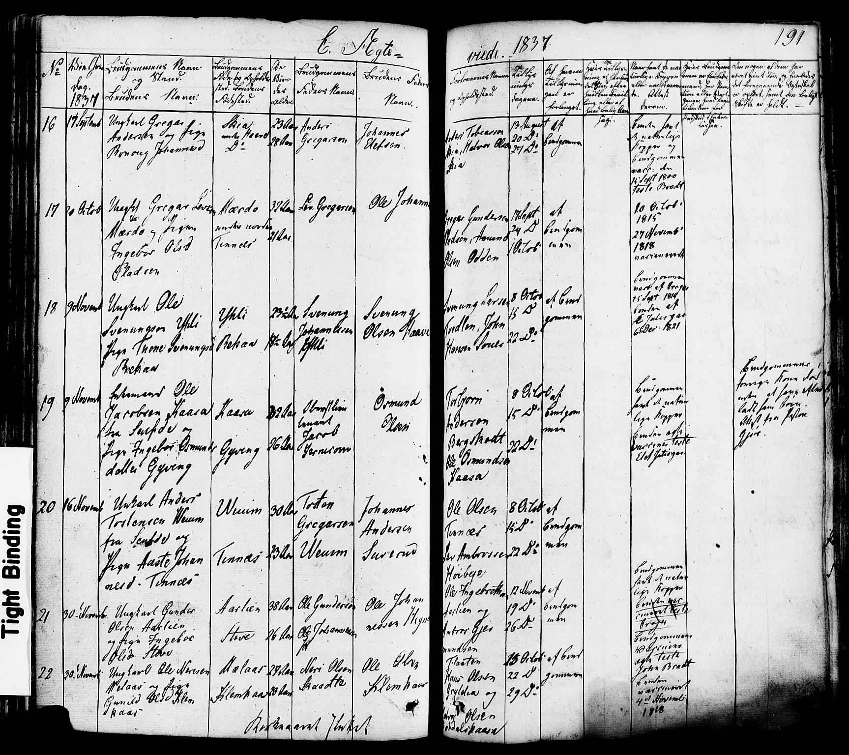 Heddal kirkebøker, SAKO/A-268/F/Fa/L0006: Parish register (official) no. I 6, 1837-1854, p. 191