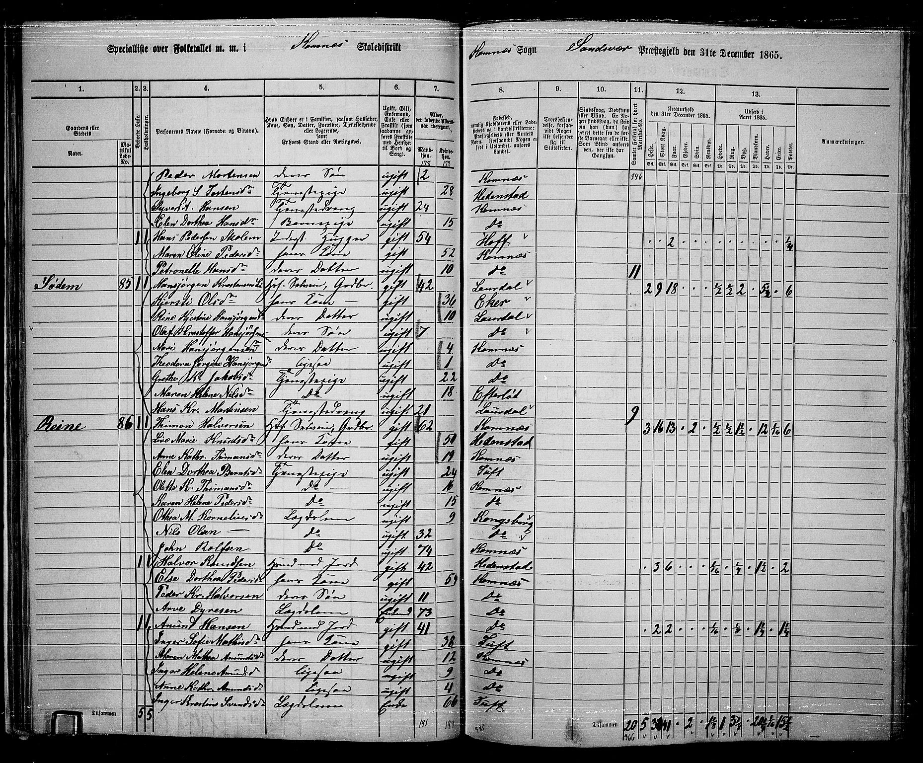 RA, 1865 census for Sandsvær, 1865, p. 37