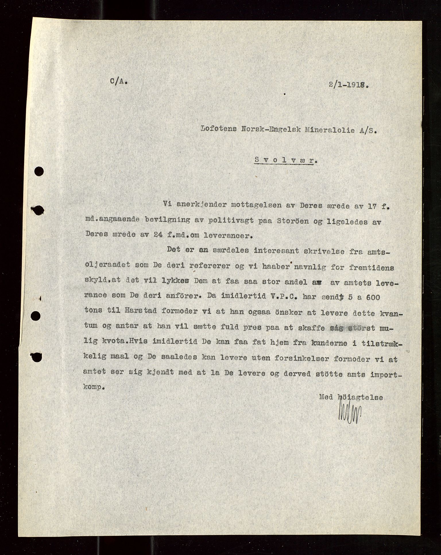 Pa 1521 - A/S Norske Shell, AV/SAST-A-101915/E/Ea/Eaa/L0022: Sjefskorrespondanse, 1918, p. 76