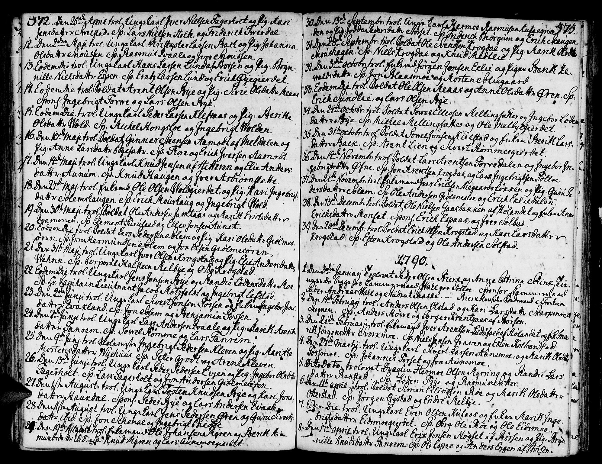 Ministerialprotokoller, klokkerbøker og fødselsregistre - Sør-Trøndelag, SAT/A-1456/668/L0802: Parish register (official) no. 668A02, 1776-1799, p. 372-373