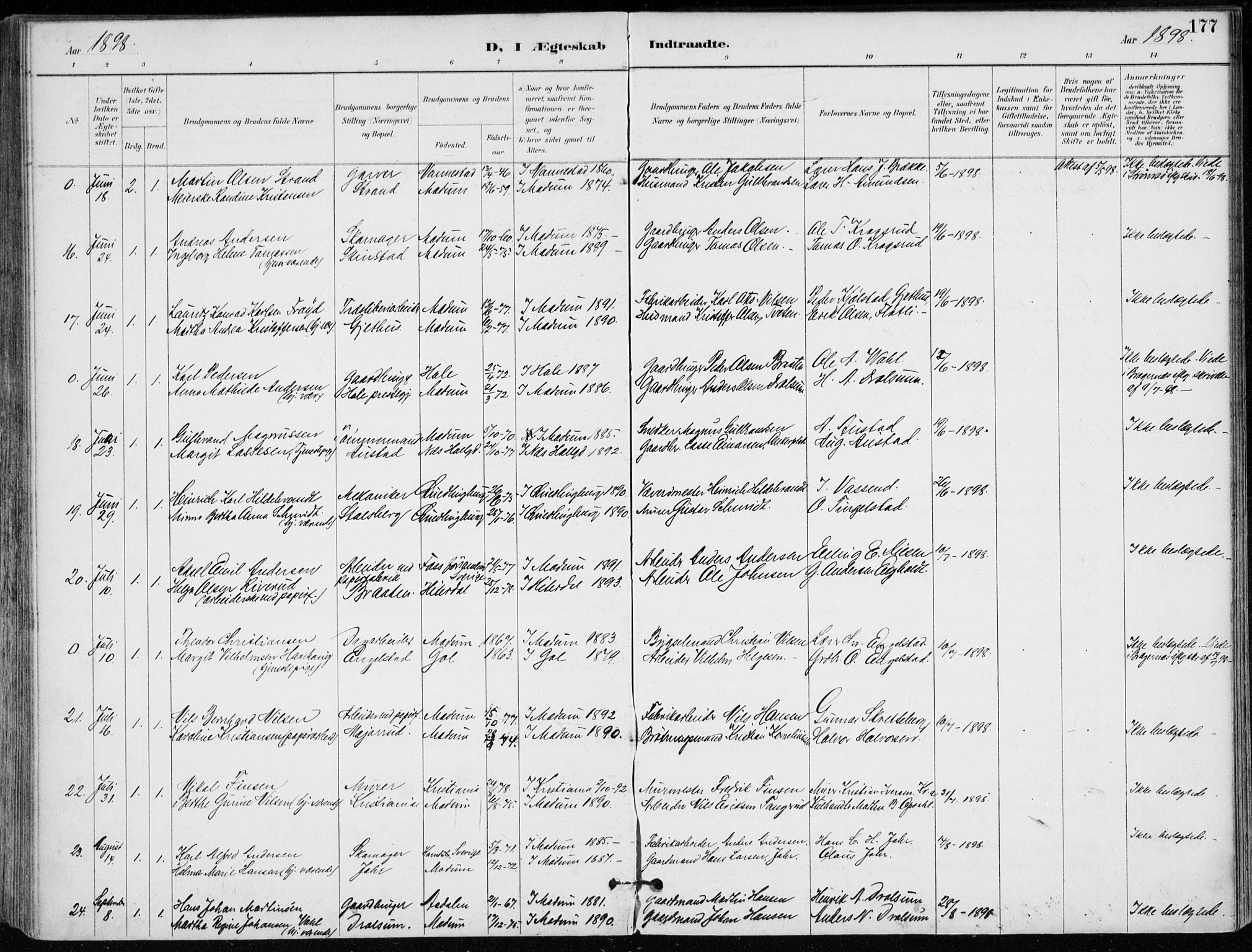 Modum kirkebøker, AV/SAKO-A-234/F/Fa/L0012: Parish register (official) no. 12, 1890-1898, p. 177