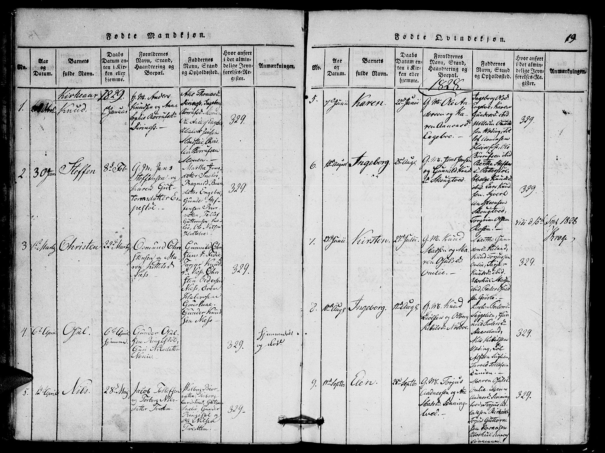 Herefoss sokneprestkontor, SAK/1111-0019/F/Fa/Faa/L0001: Parish register (official) no. A 1, 1816-1860, p. 19