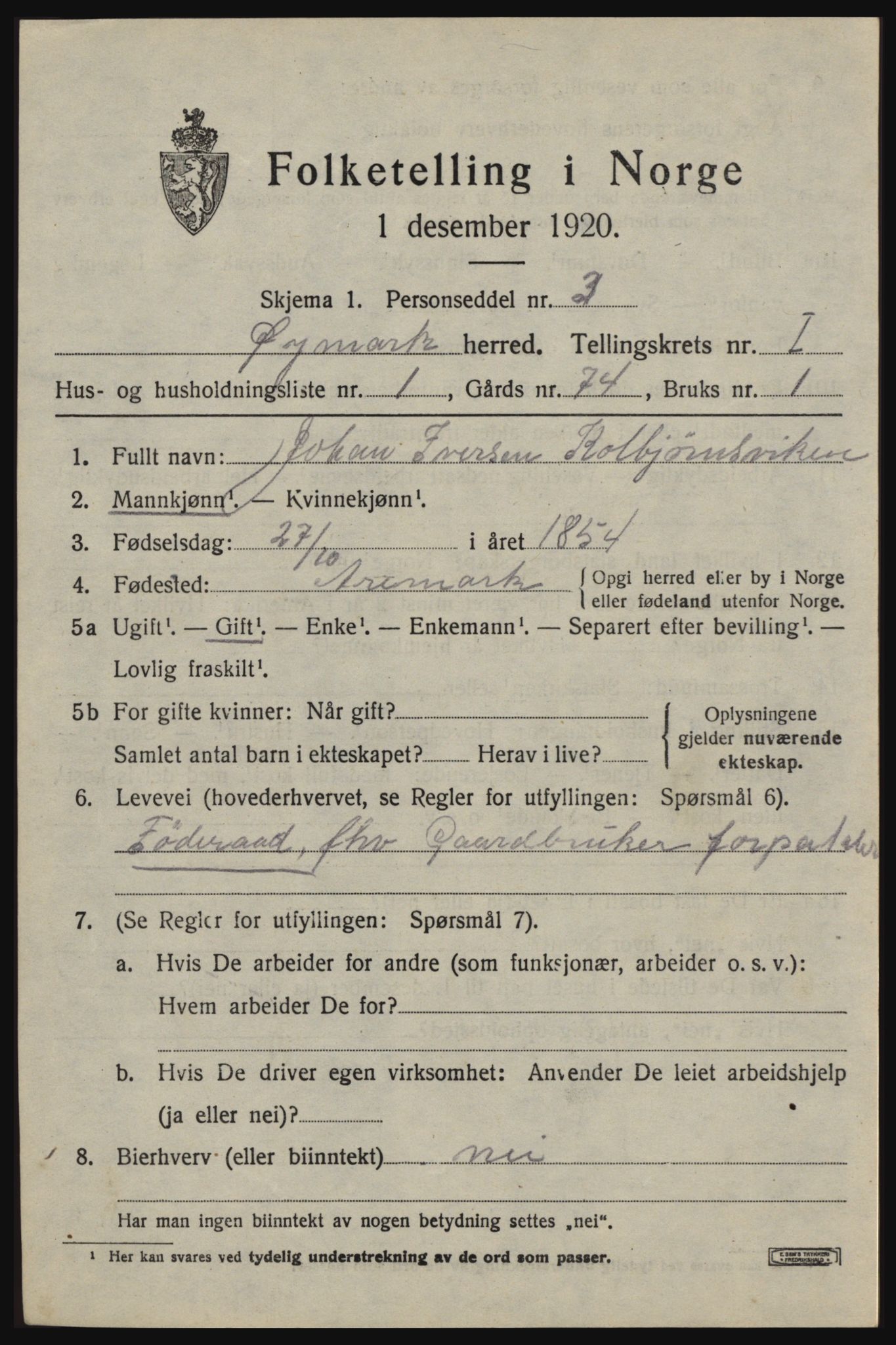 SAO, 1920 census for Øymark, 1920, p. 651