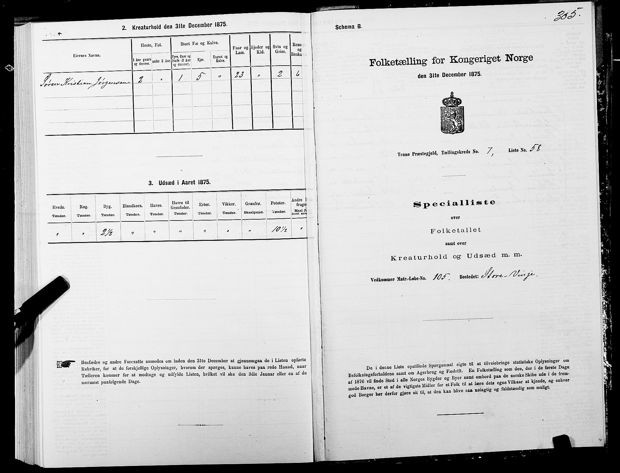 SATØ, 1875 census for 1927P Tranøy, 1875, p. 3305