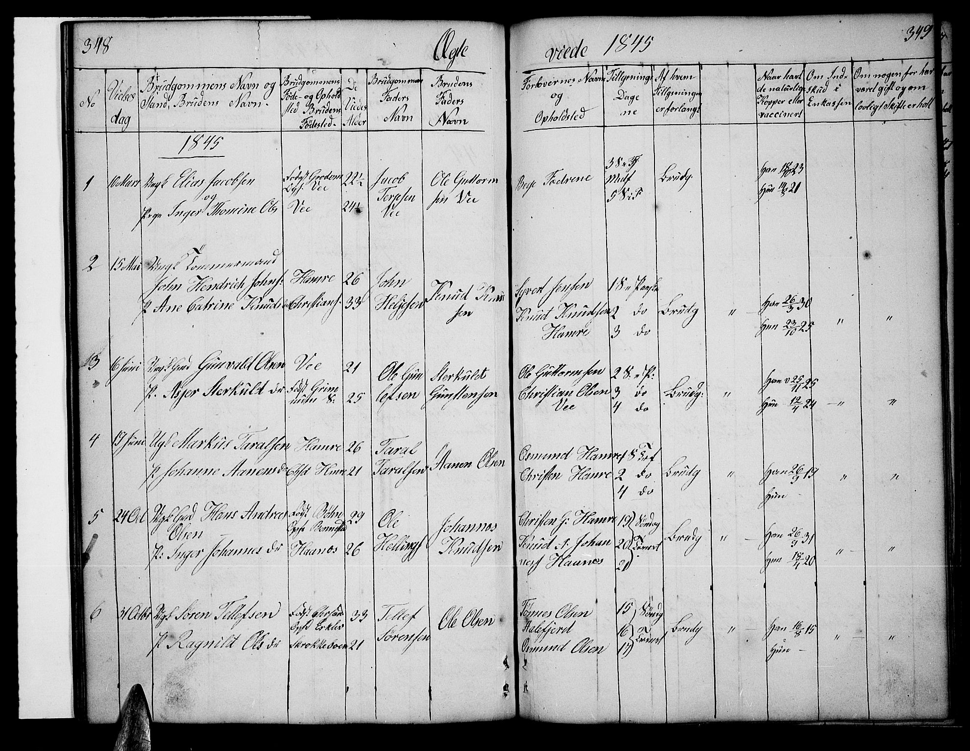 Tveit sokneprestkontor, AV/SAK-1111-0043/F/Fb/L0002: Parish register (copy) no. B 2, 1835-1854, p. 348-349