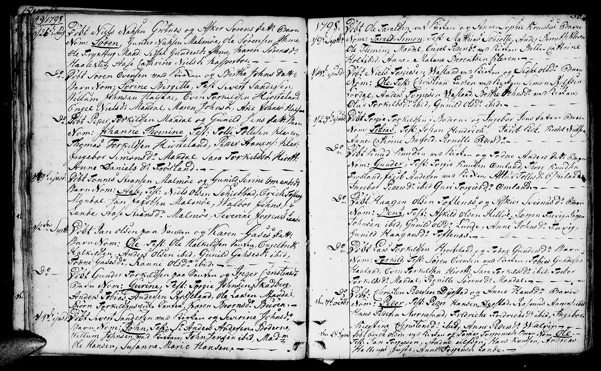 Mandal sokneprestkontor, AV/SAK-1111-0030/F/Fa/Faa/L0008: Parish register (official) no. A 8, 1794-1817, p. 49-50