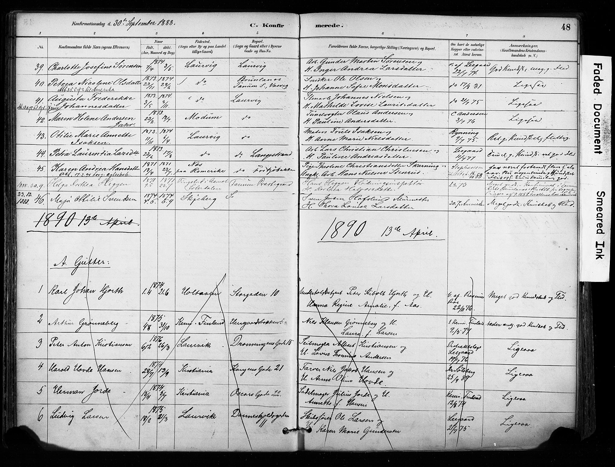 Larvik kirkebøker, SAKO/A-352/F/Fa/L0008: Parish register (official) no. I 8, 1884-1902, p. 48