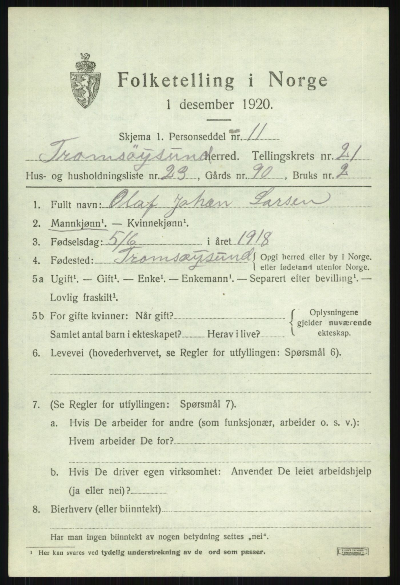 SATØ, 1920 census for Tromsøysund, 1920, p. 11262