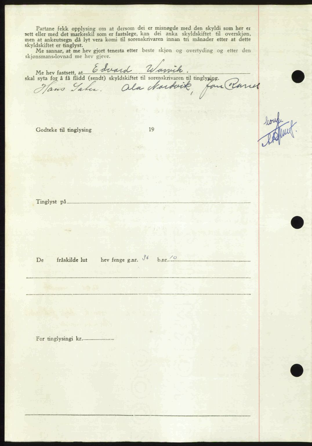 Nordmøre sorenskriveri, AV/SAT-A-4132/1/2/2Ca: Mortgage book no. A113, 1949-1950, Diary no: : 3366/1949