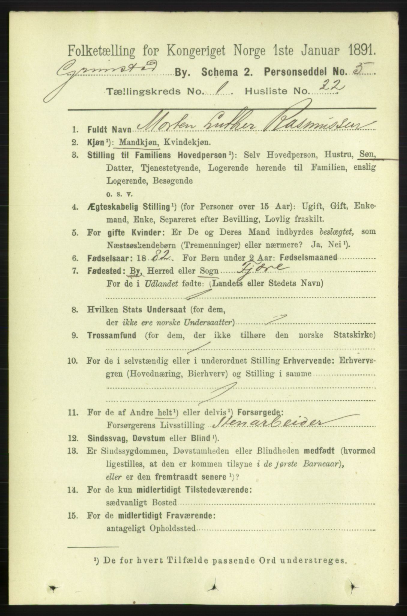 RA, 1891 census for 0904 Grimstad, 1891, p. 1069