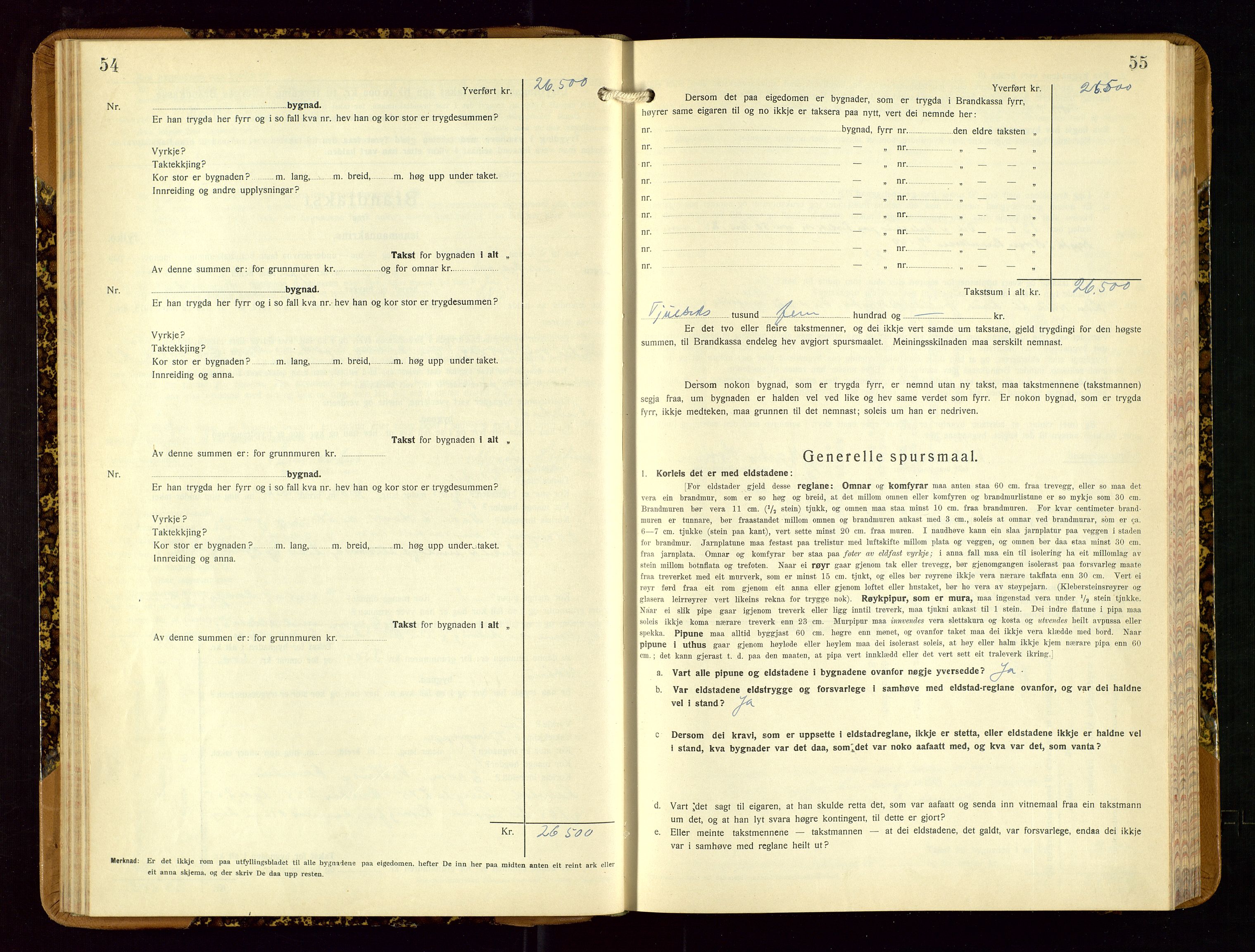 Suldal lensmannskontor, AV/SAST-A-100419/Gob/L0003: Branntakstprotokoll, 1924-1955, p. 54-55