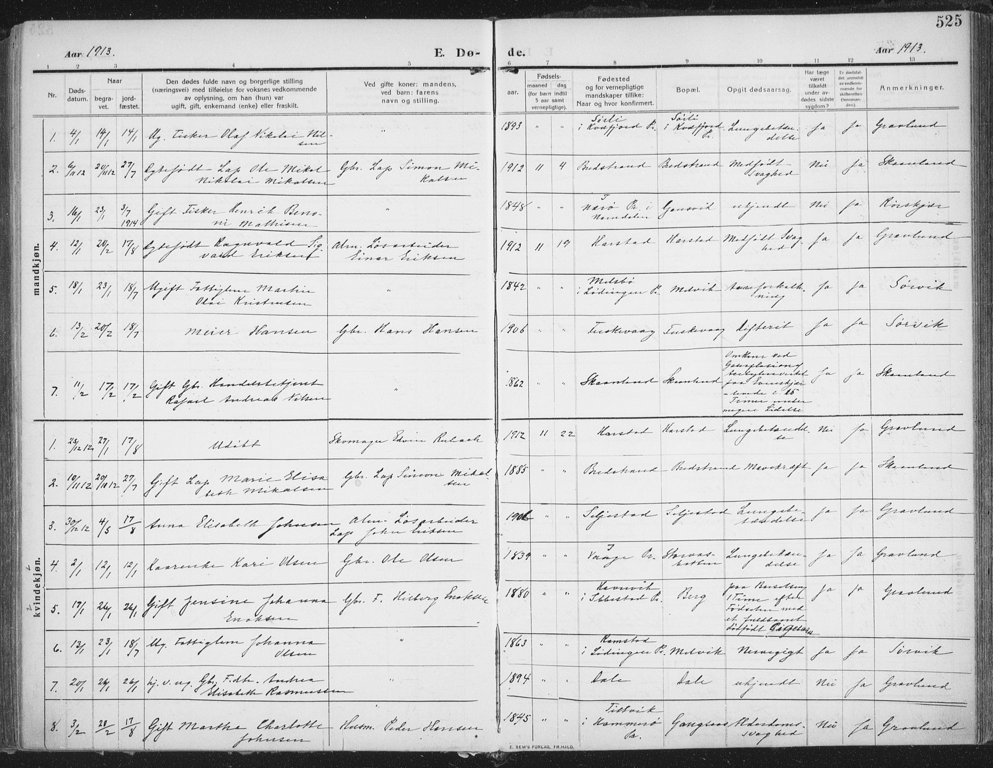 Trondenes sokneprestkontor, SATØ/S-1319/H/Ha/L0018kirke: Parish register (official) no. 18, 1909-1918, p. 525