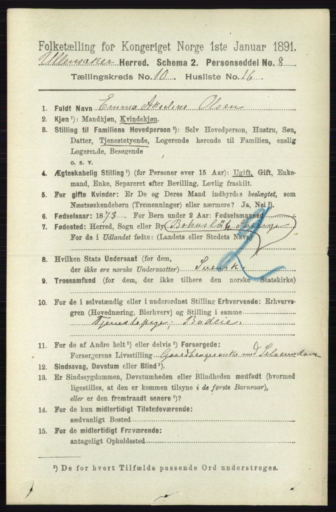 RA, 1891 census for 0235 Ullensaker, 1891, p. 4613