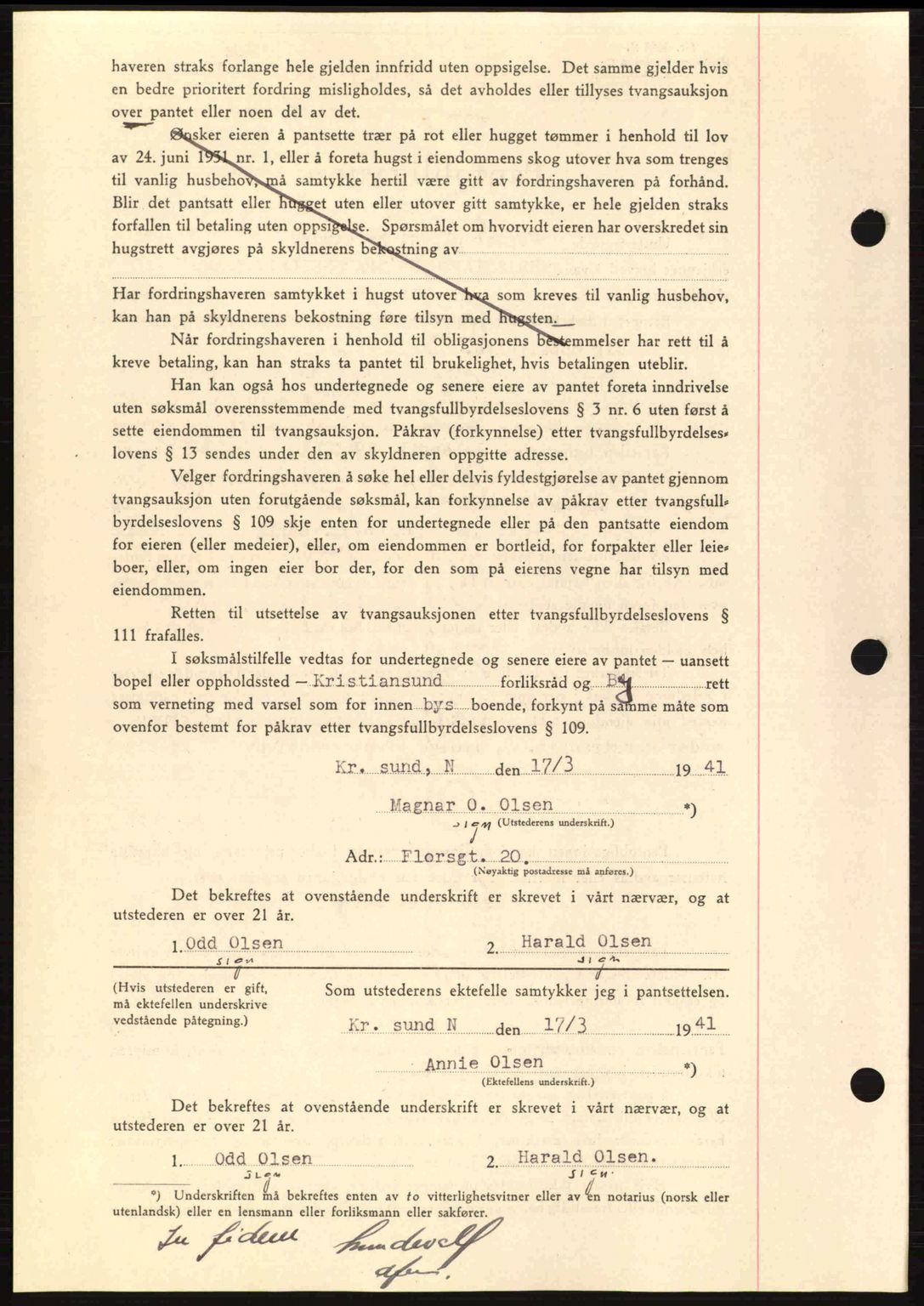Kristiansund byfogd, SAT/A-4587/A/27: Mortgage book no. 33, 1939-1941, Diary no: : 275/1941