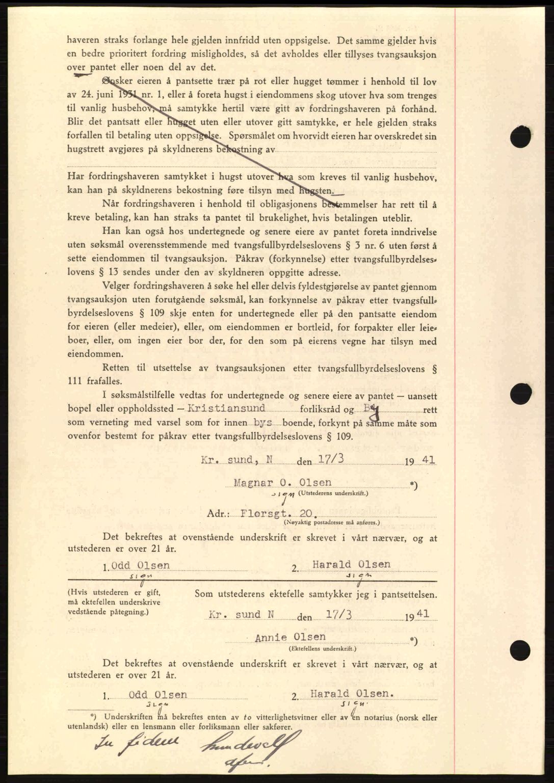 Kristiansund byfogd, AV/SAT-A-4587/A/27: Mortgage book no. 33, 1939-1941, Diary no: : 275/1941