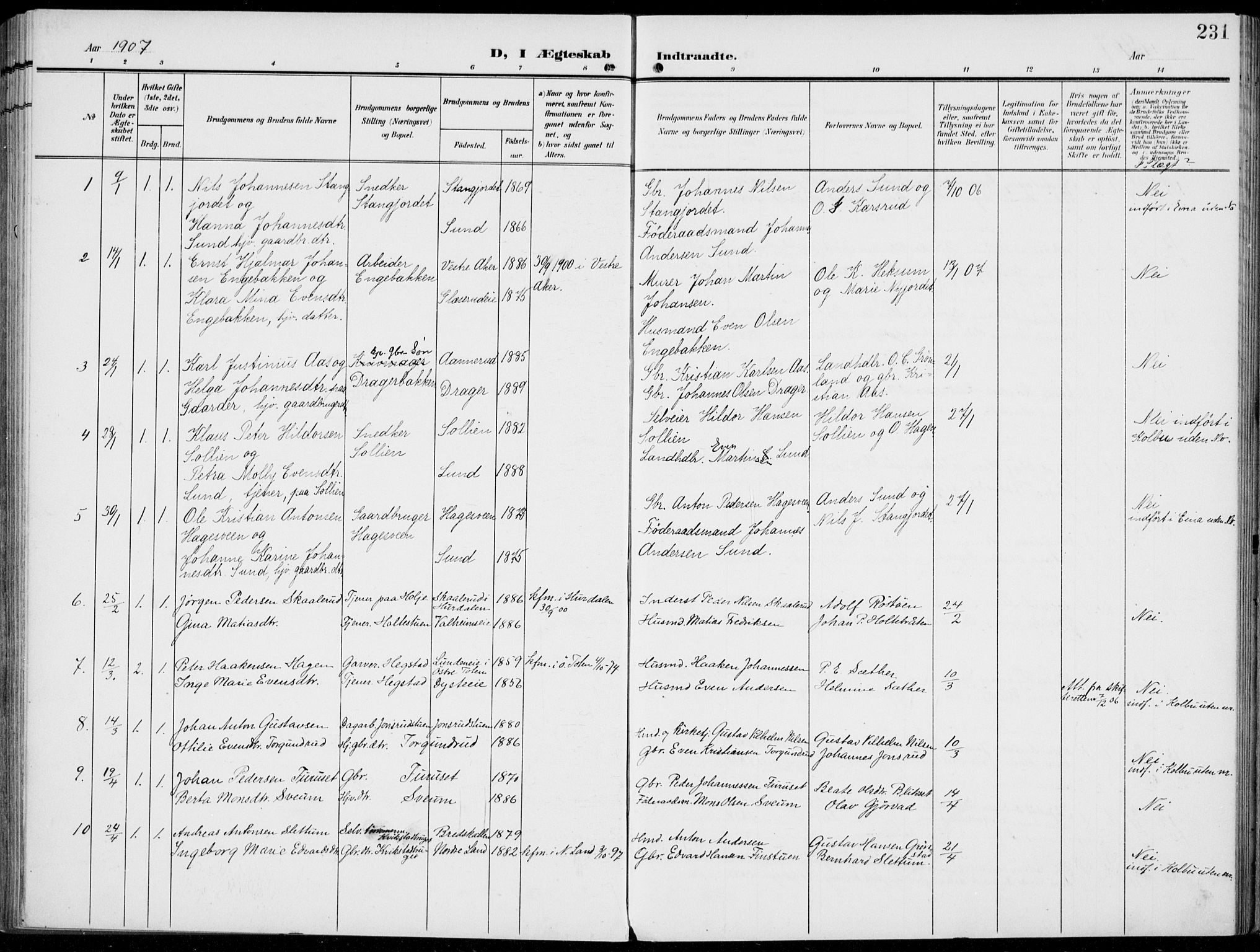 Vestre Toten prestekontor, SAH/PREST-108/H/Ha/Haa/L0014: Parish register (official) no. 14, 1907-1920, p. 231