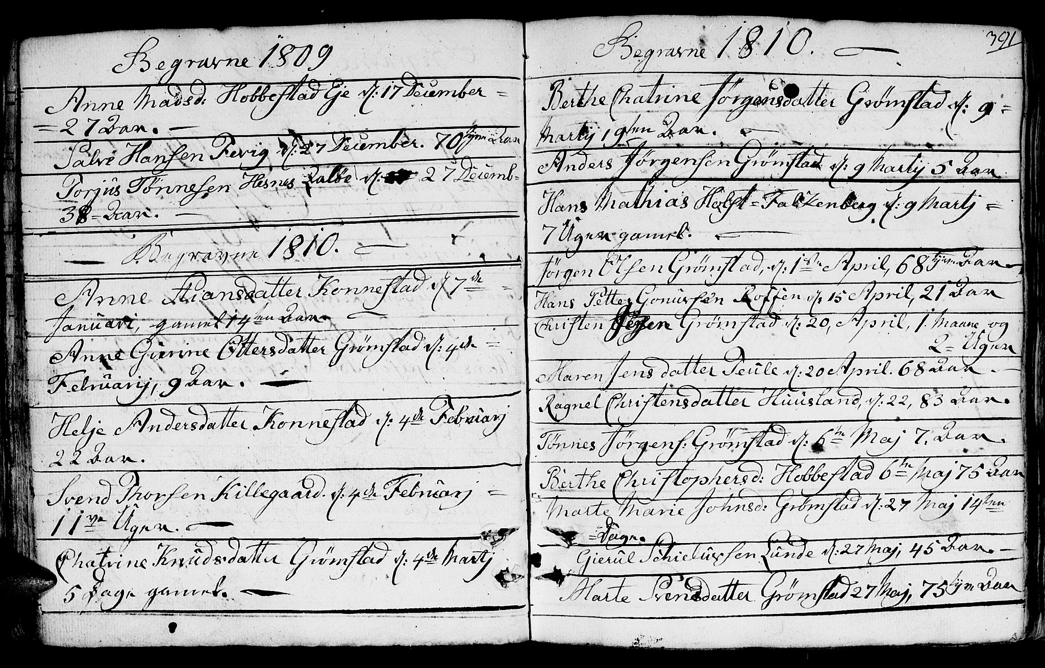 Fjære sokneprestkontor, AV/SAK-1111-0011/F/Fb/L0006: Parish register (copy) no. B 6, 1803-1817, p. 391