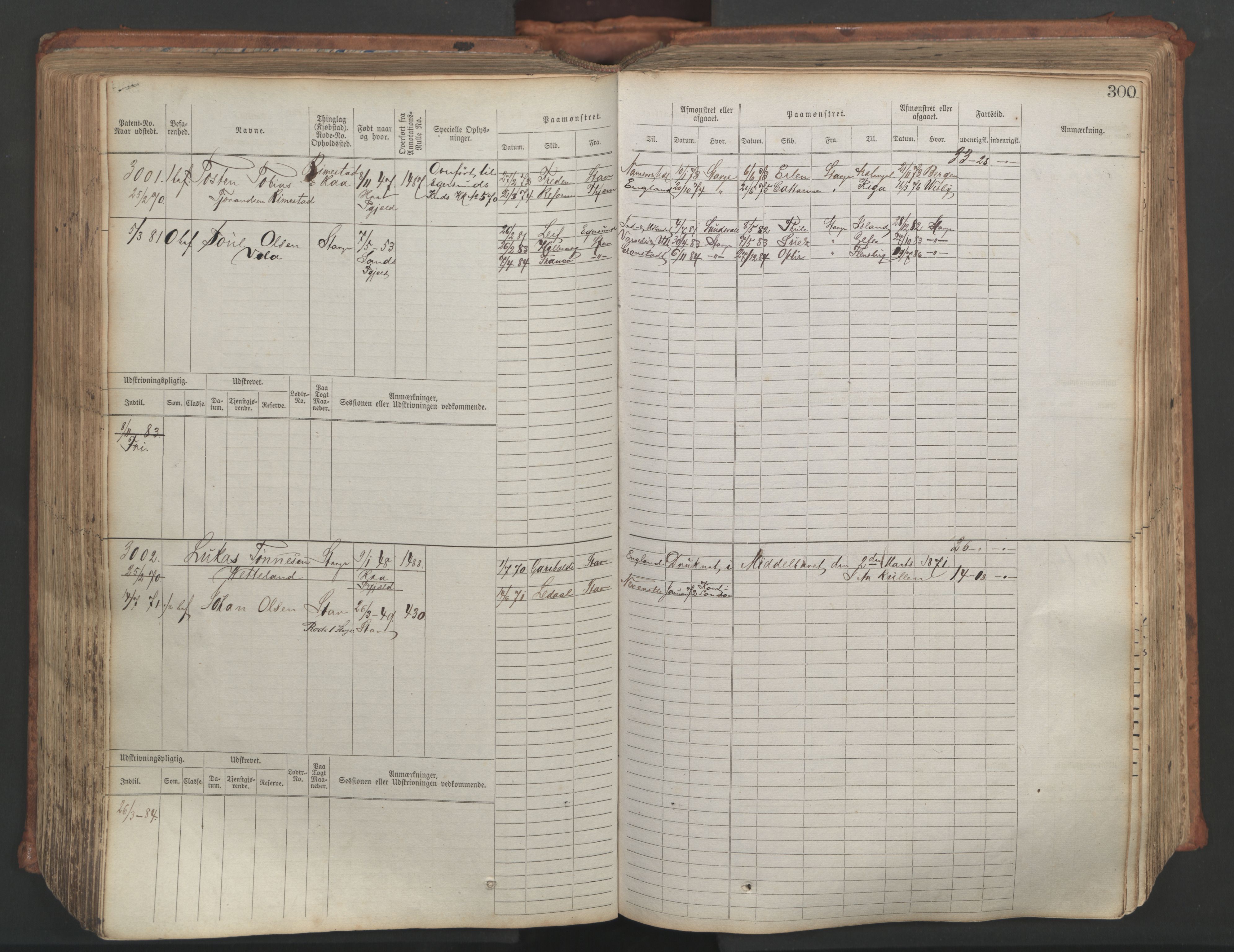 Stavanger sjømannskontor, AV/SAST-A-102006/F/Fb/Fbb/L0007: Sjøfartshovedrulle, patentnr. 2403-3604, 1869-1880, p. 340