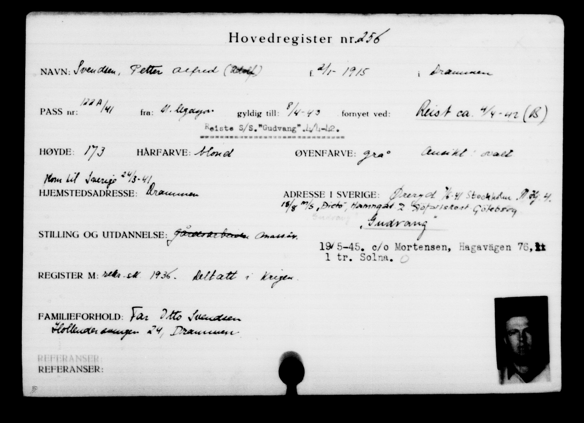 Den Kgl. Norske Legasjons Flyktningskontor, RA/S-6753/V/Va/L0001: Kjesäterkartoteket. Flyktningenr. 1-1000, 1940-1945, p. 410