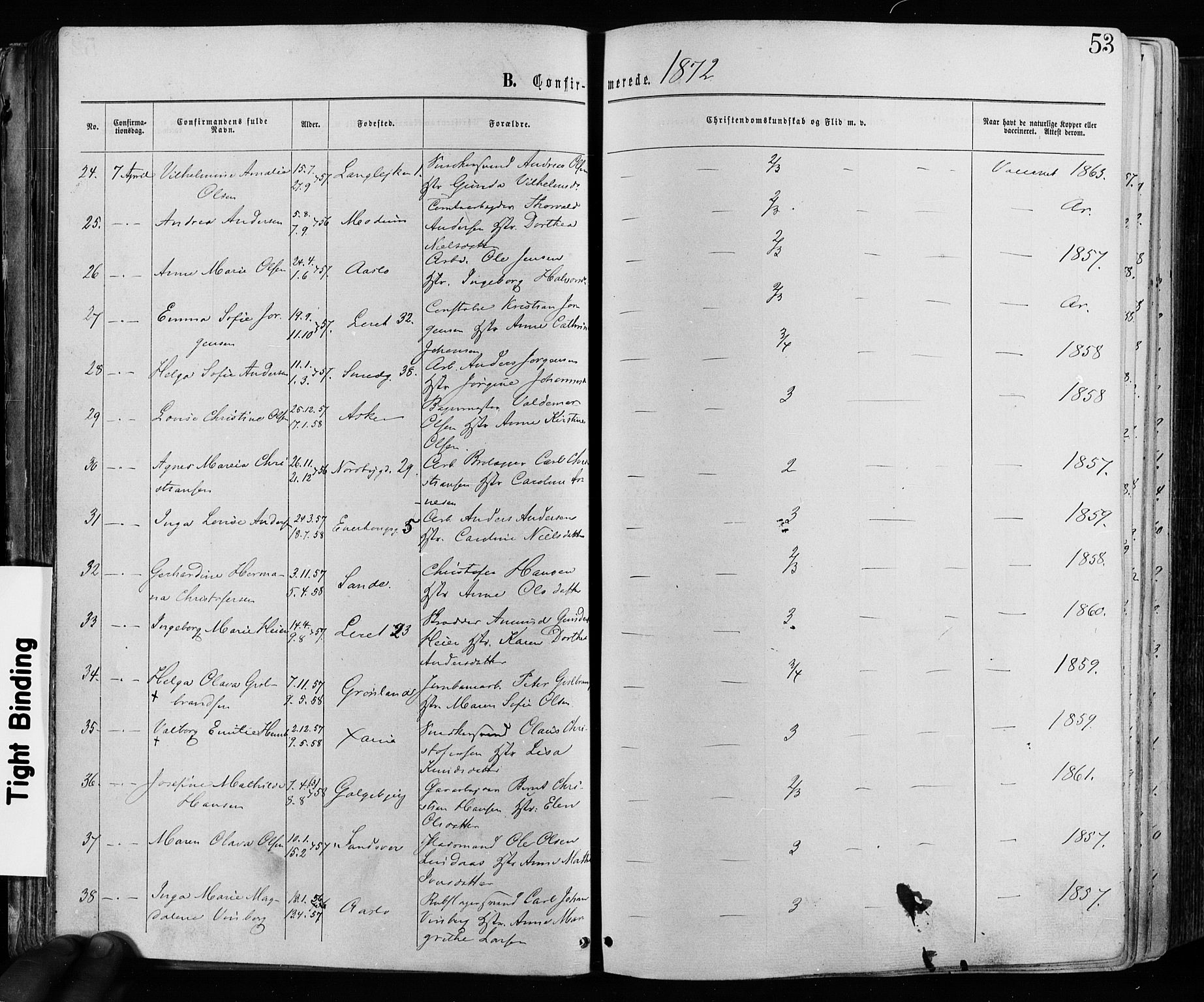 Grønland prestekontor Kirkebøker, AV/SAO-A-10848/F/Fa/L0005: Parish register (official) no. 5, 1869-1880, p. 53