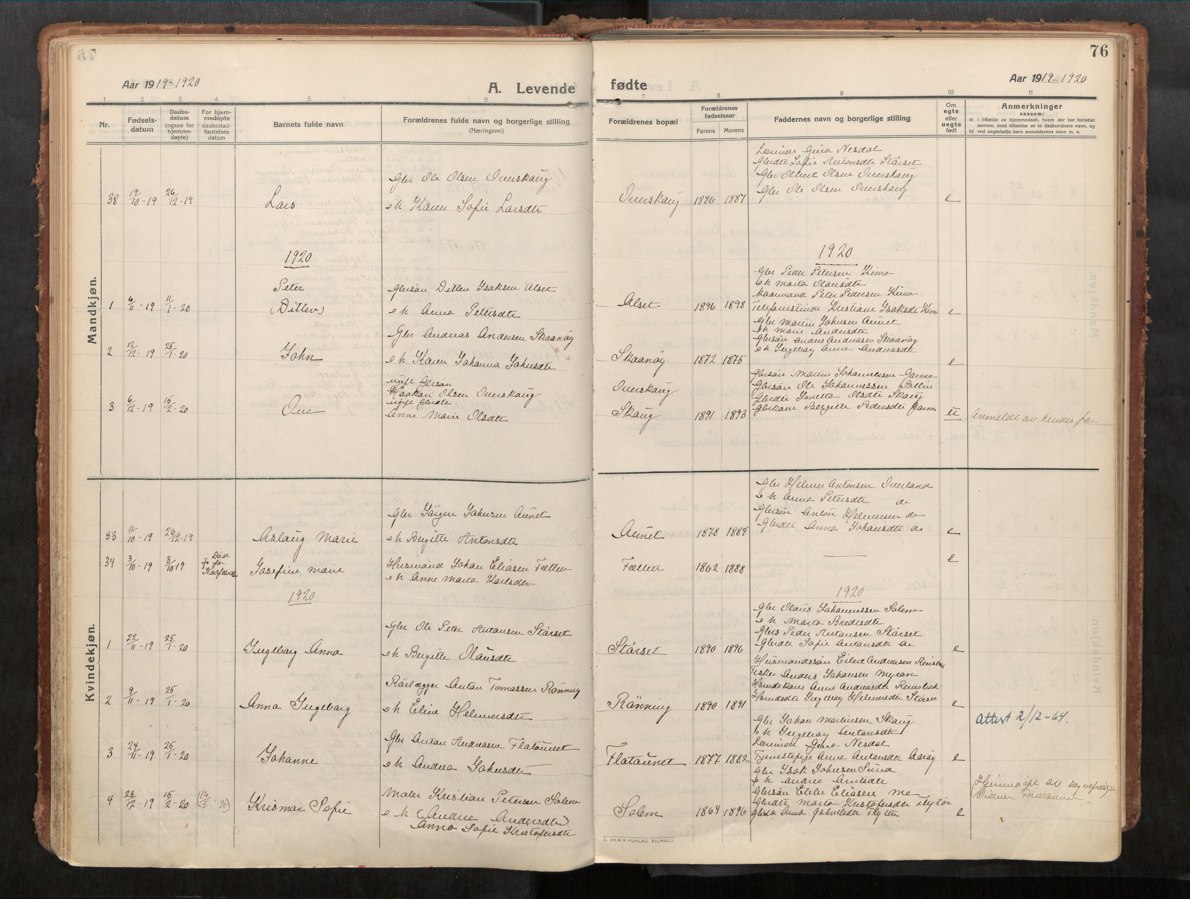 Stadsbygd sokneprestkontor, SAT/A-1117/1/I/I1/I1a/L0001: Parish register (official) no. 1, 1911-1929, p. 76