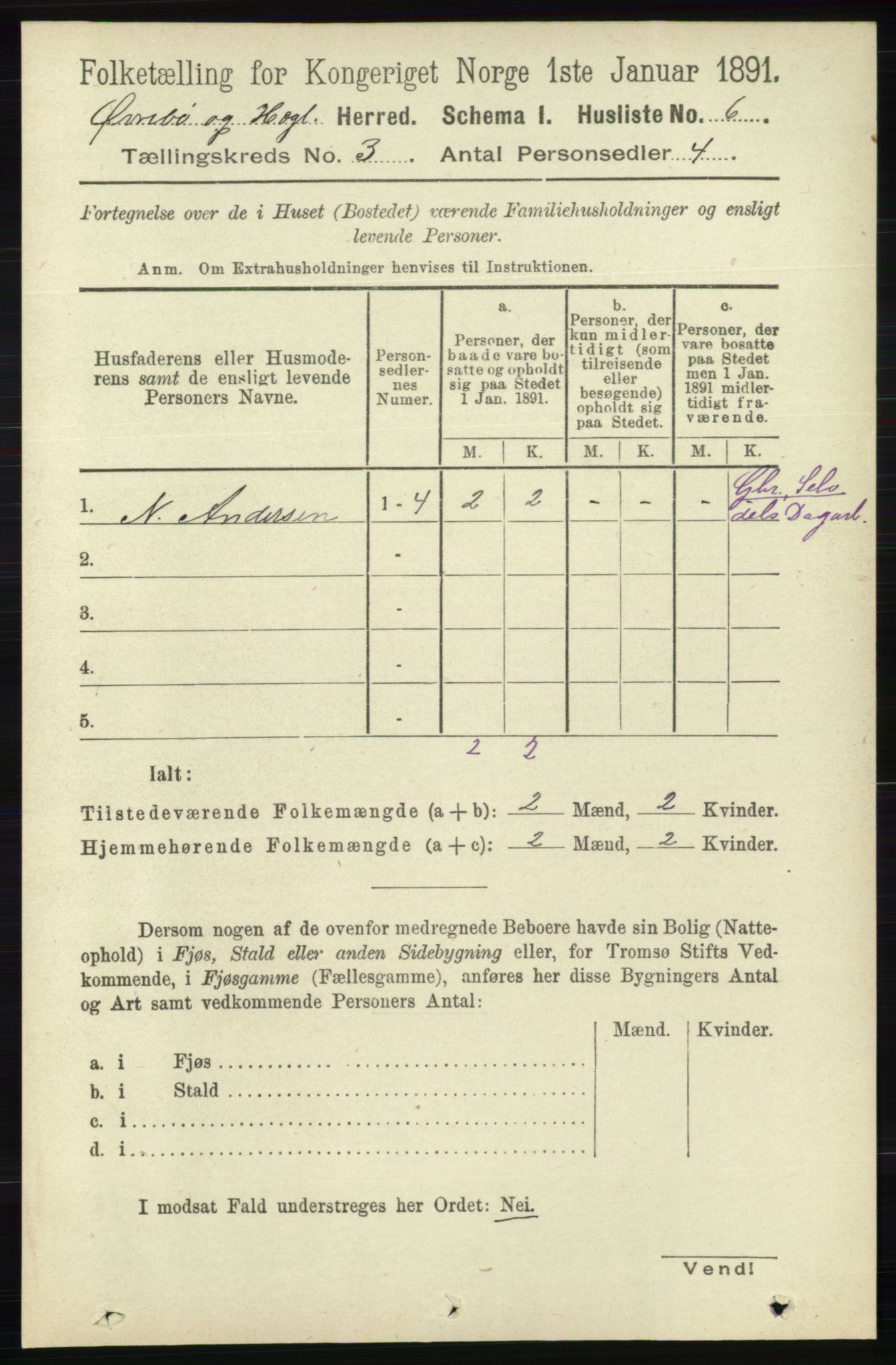 RA, 1891 census for 1016 Øvrebø og Hægeland, 1891, p. 504