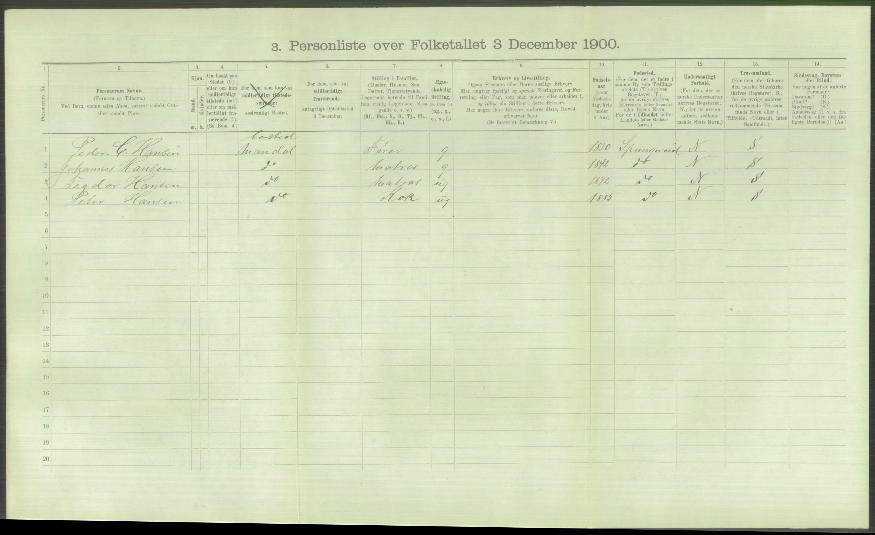 RA, 1900 Census - ship lists from ships in Norwegian harbours, harbours abroad and at sea, 1900, p. 904