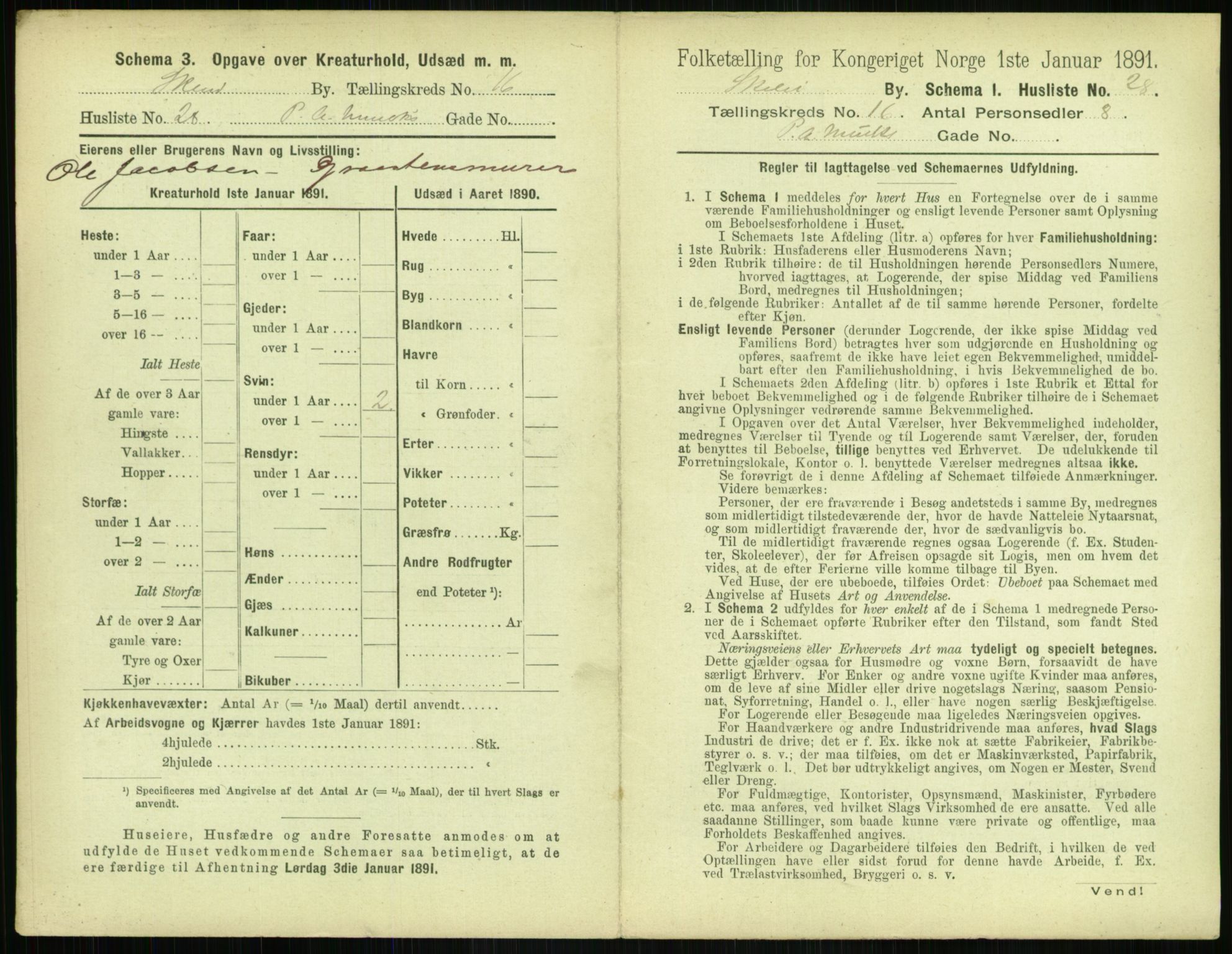 RA, 1891 census for 0806 Skien, 1891, p. 664