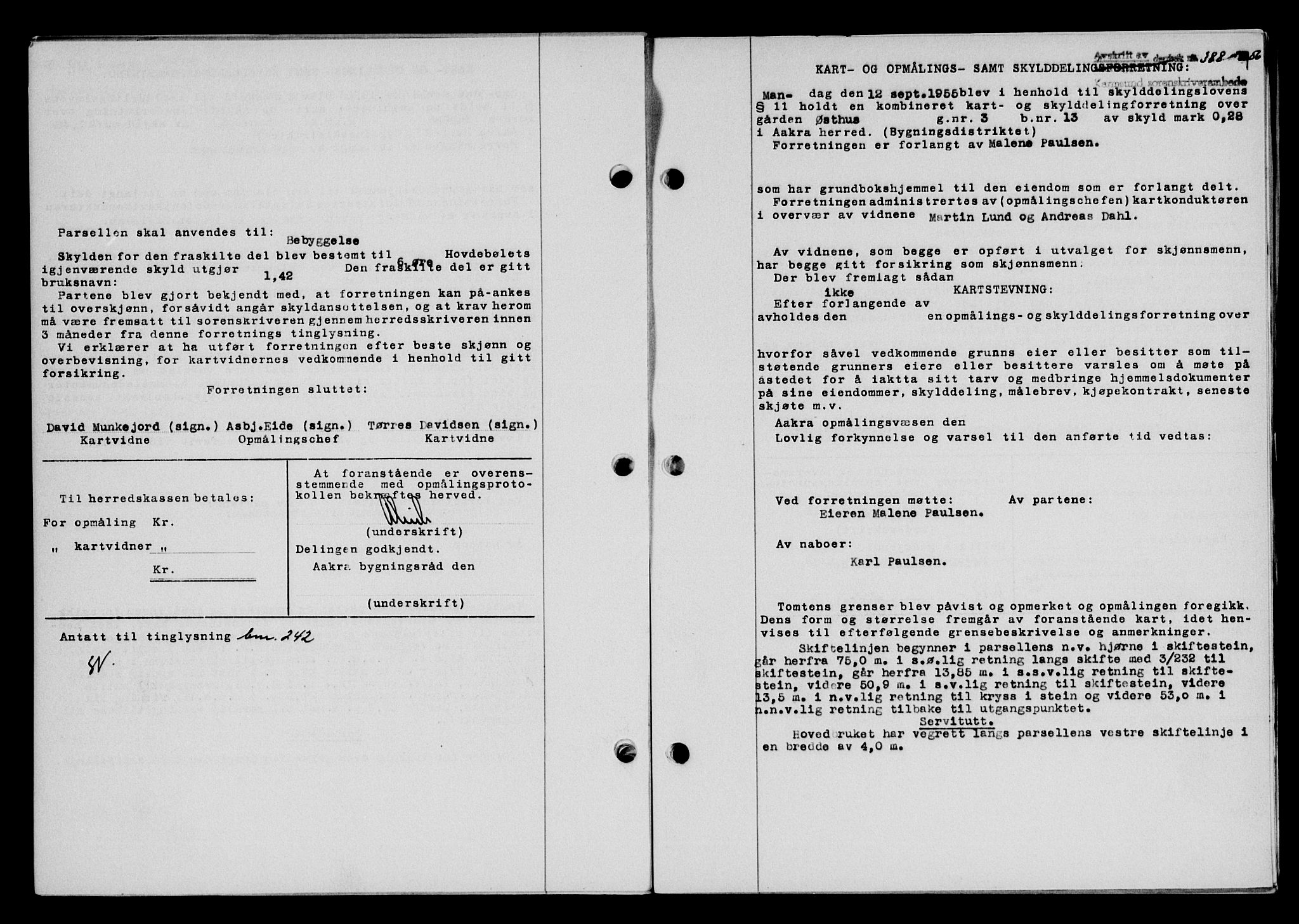 Karmsund sorenskriveri, SAST/A-100311/01/II/IIB/L0118: Mortgage book no. 98A, 1955-1956, Diary no: : 388/1956