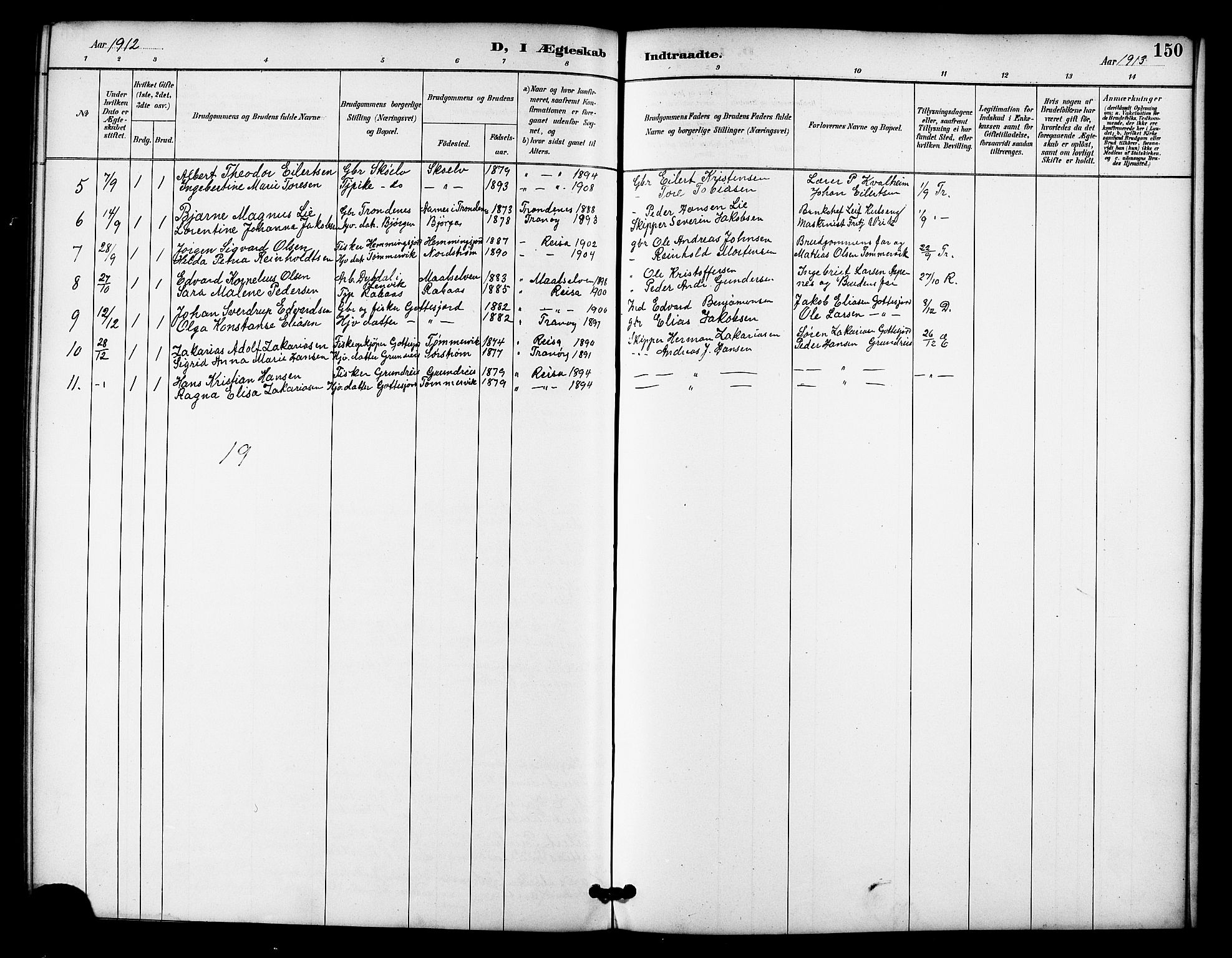 Tranøy sokneprestkontor, SATØ/S-1313/I/Ia/Iab/L0022klokker: Parish register (copy) no. 22, 1887-1912, p. 150
