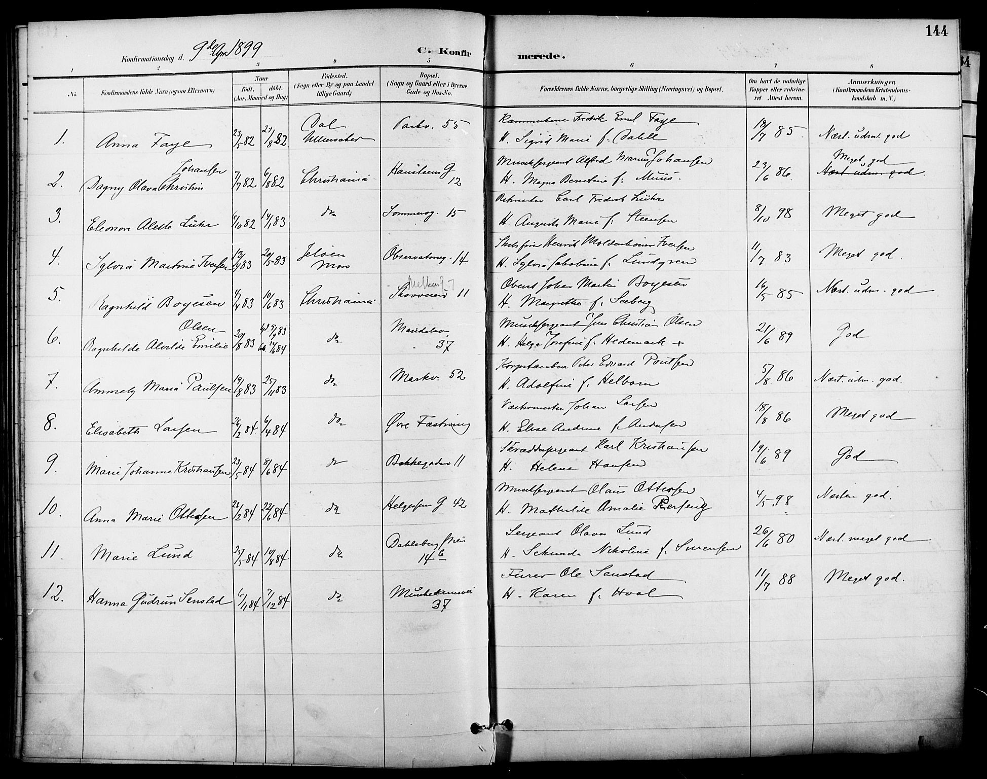 Garnisonsmenigheten Kirkebøker, SAO/A-10846/F/Fa/L0013: Parish register (official) no. 13, 1894-1904, p. 144