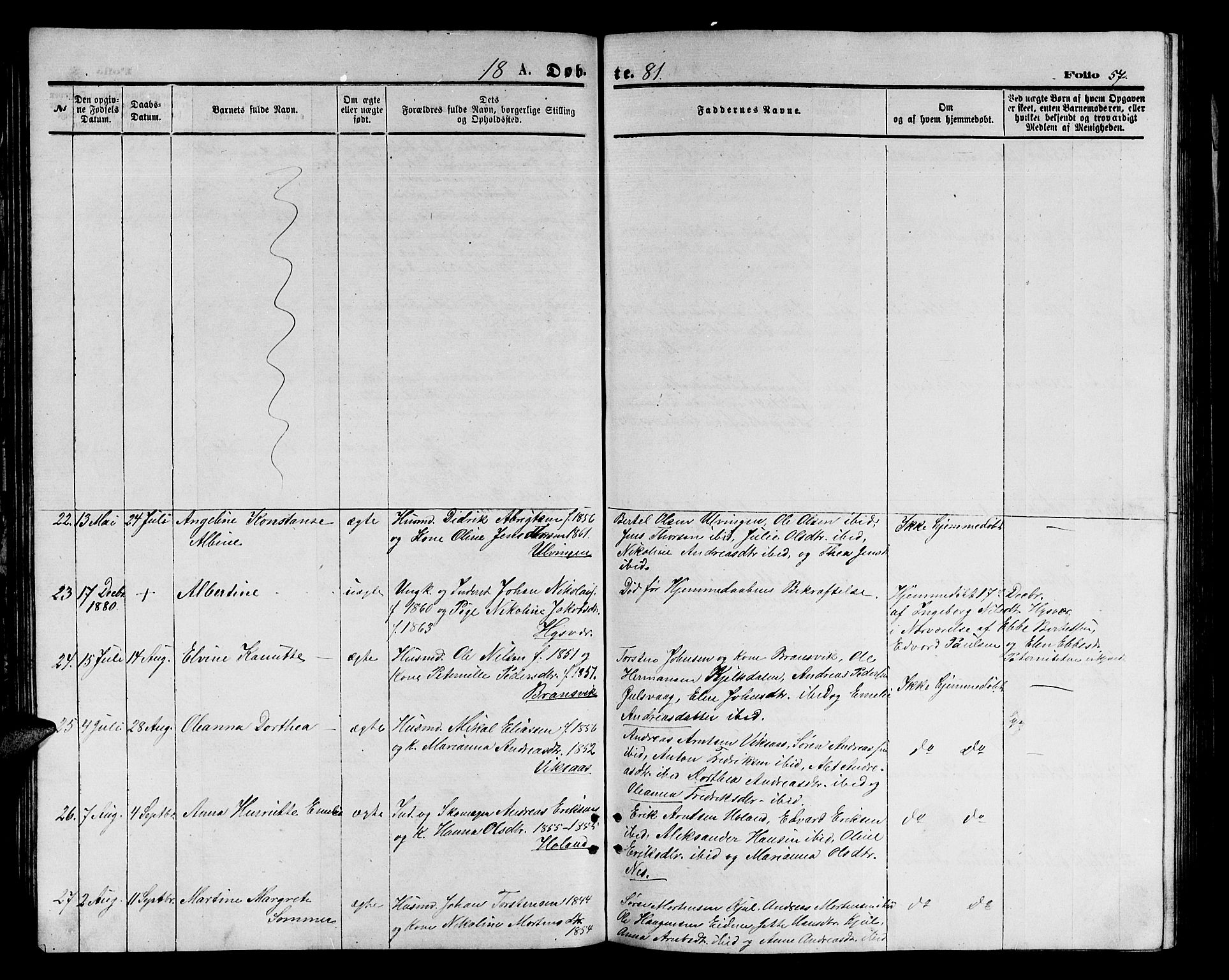 Ministerialprotokoller, klokkerbøker og fødselsregistre - Nordland, AV/SAT-A-1459/816/L0252: Parish register (copy) no. 816C02, 1871-1885, p. 57