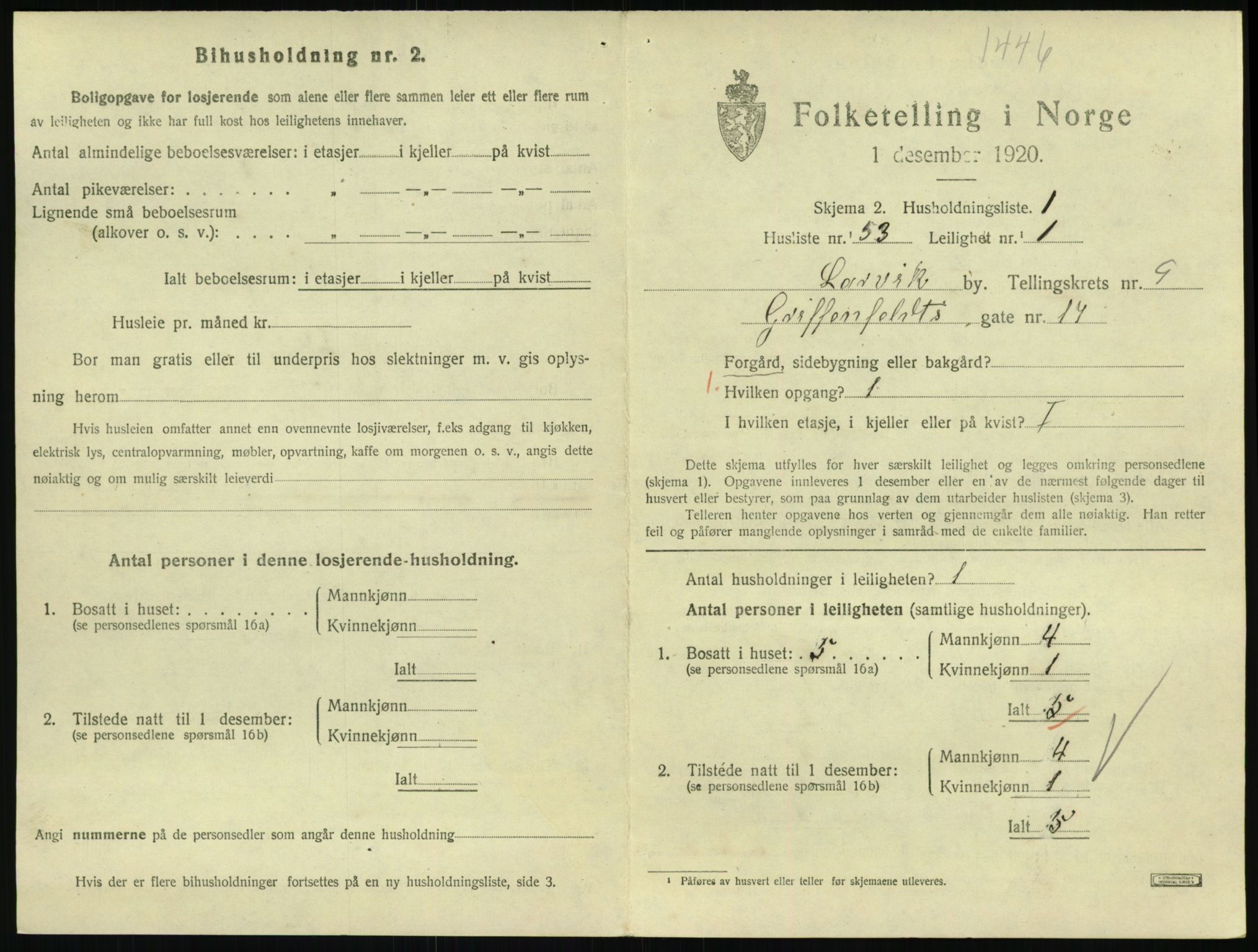 SAKO, 1920 census for Larvik, 1920, p. 7208