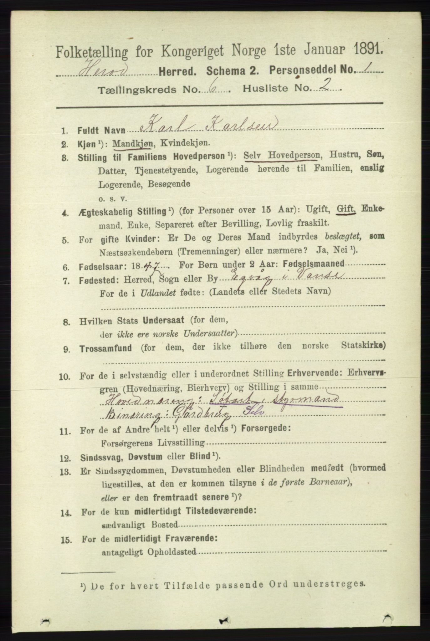 RA, 1891 census for 1039 Herad, 1891, p. 2307