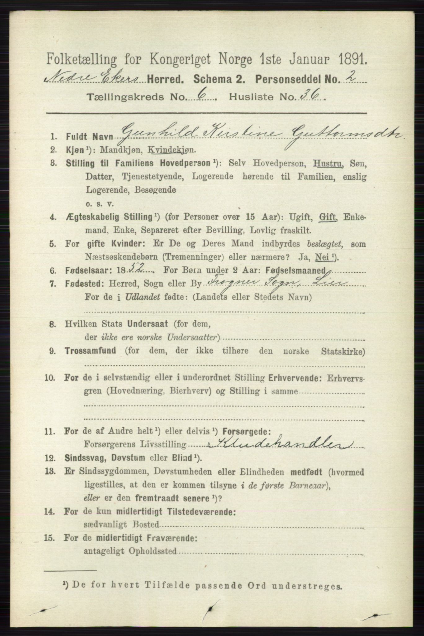 RA, 1891 census for 0625 Nedre Eiker, 1891, p. 3079