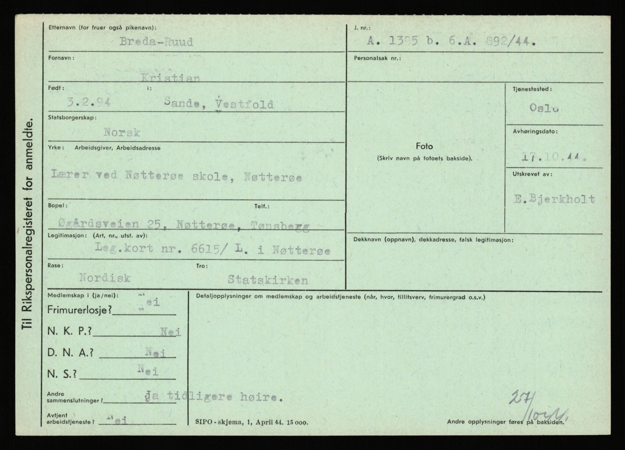 Statspolitiet - Hovedkontoret / Osloavdelingen, AV/RA-S-1329/C/Ca/L0003: Brechan - Eichinger	, 1943-1945, p. 26