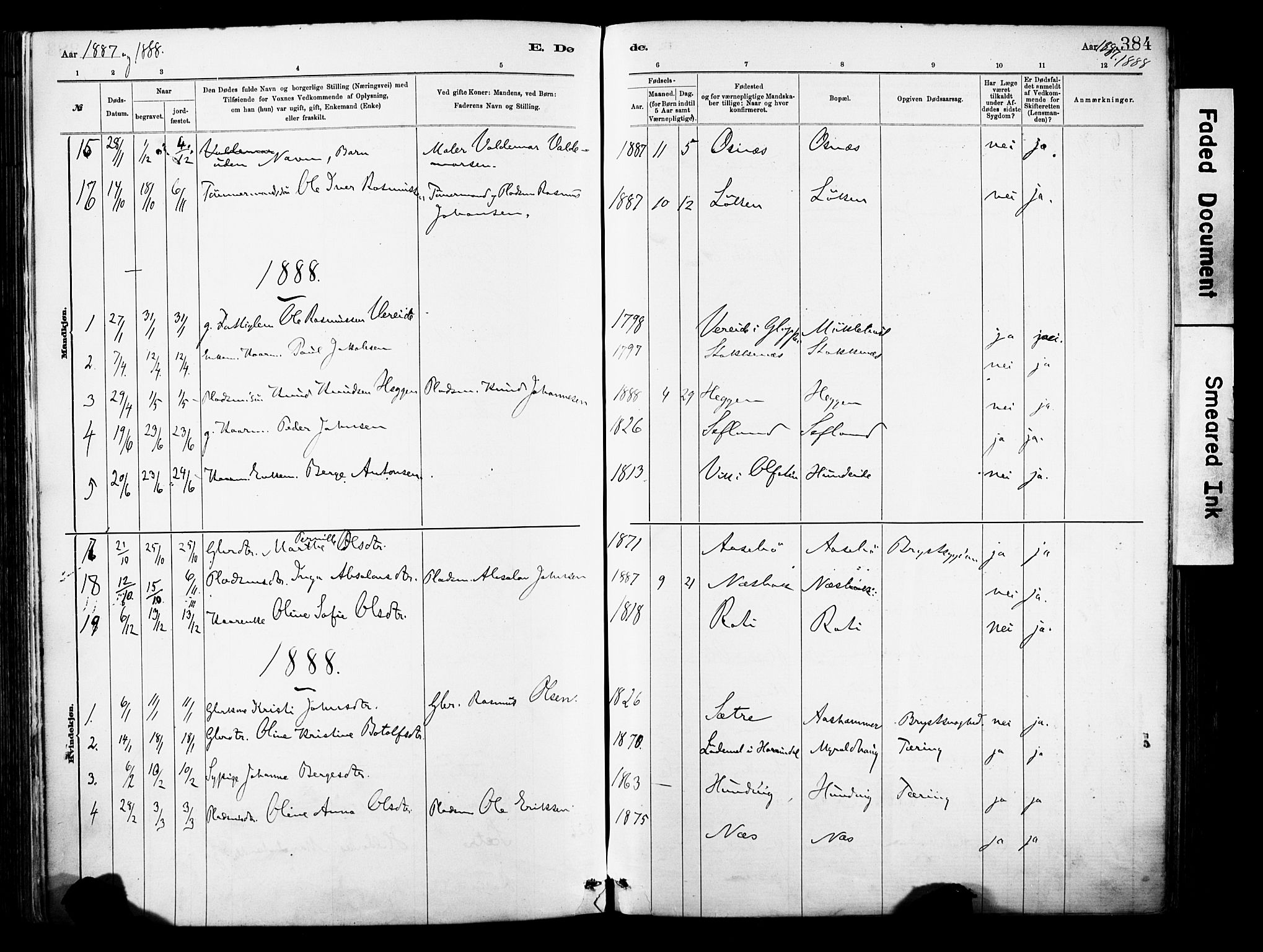 Eid sokneprestembete, SAB/A-82301/H/Haa/Haab/L0001: Parish register (official) no. B 1, 1879-1906, p. 384