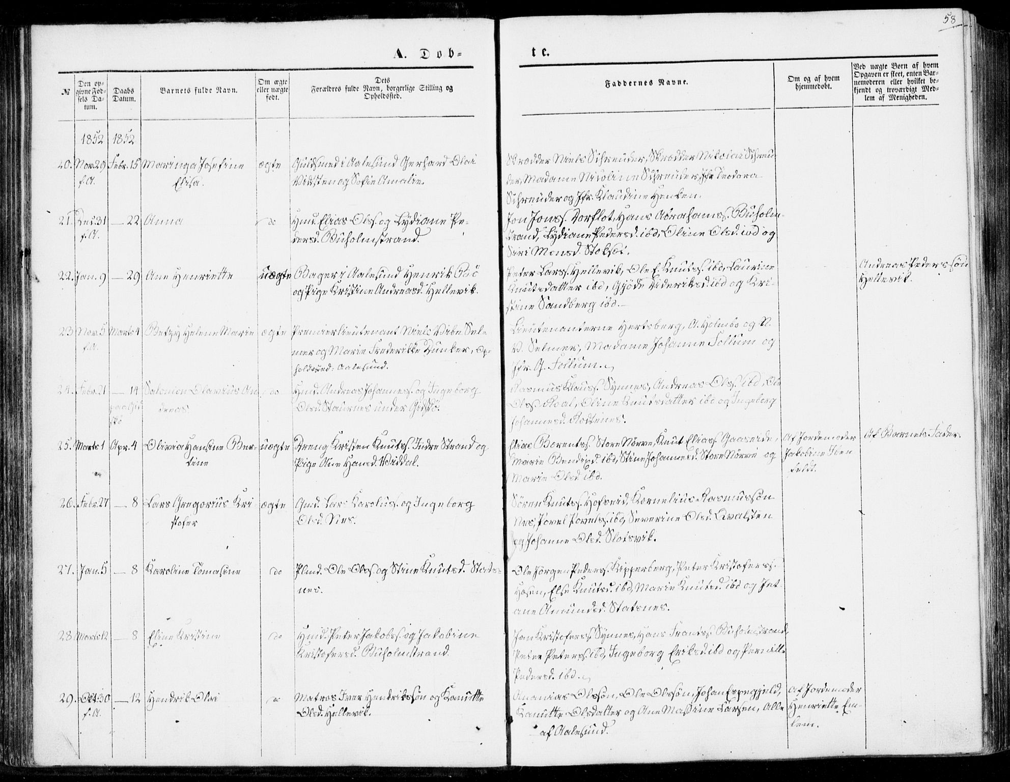 Ministerialprotokoller, klokkerbøker og fødselsregistre - Møre og Romsdal, AV/SAT-A-1454/528/L0397: Parish register (official) no. 528A08, 1848-1858, p. 58