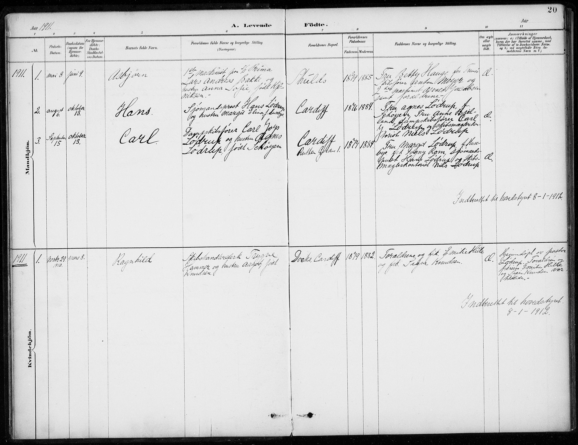 Den norske sjømannsmisjon i utlandet/Bristolhavnene(Cardiff-Swansea), AV/SAB-SAB/PA-0102/H/Ha/Haa/L0002: Parish register (official) no. A 2, 1887-1932, p. 20