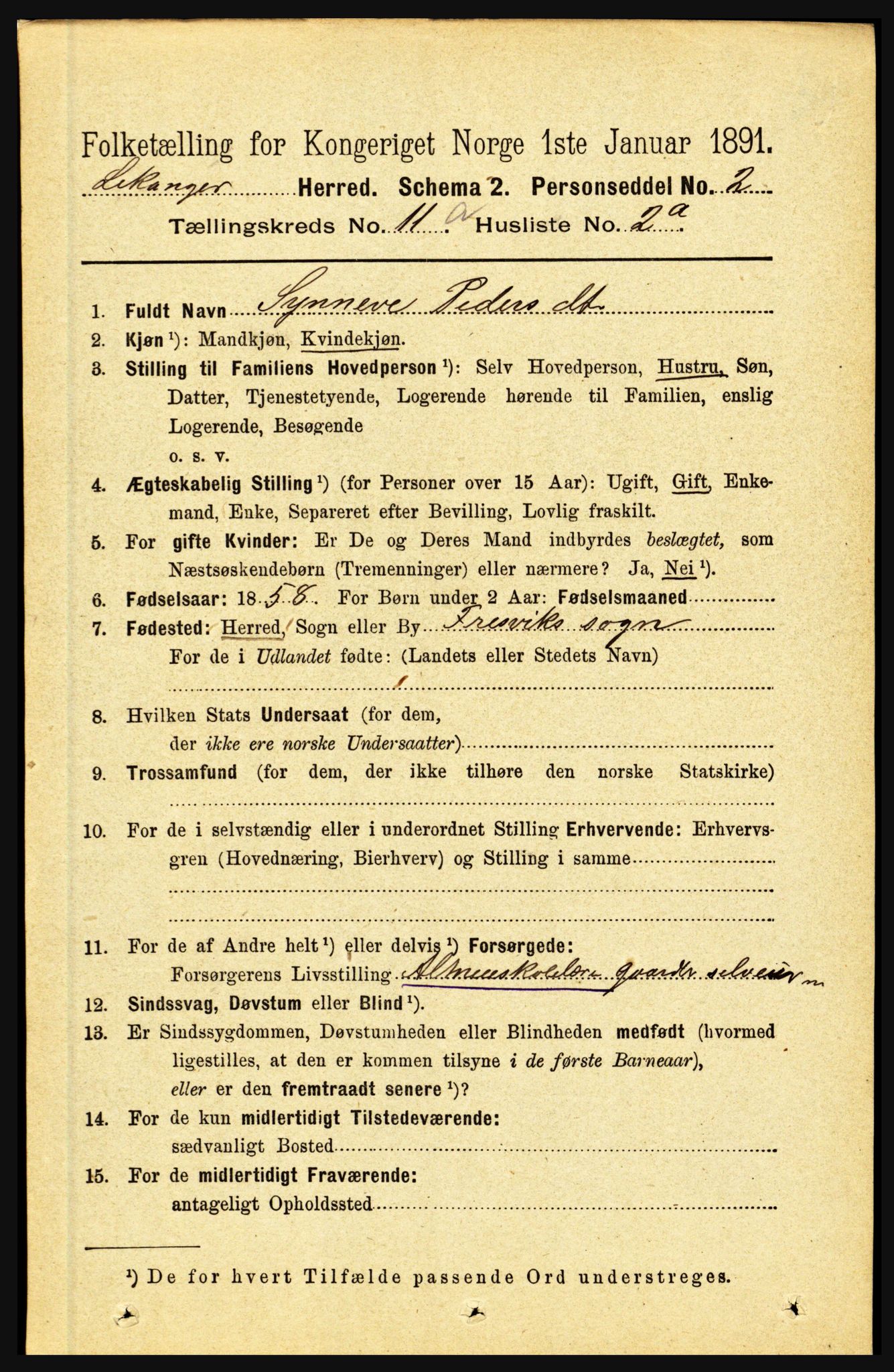 RA, 1891 census for 1419 Leikanger, 1891, p. 1977
