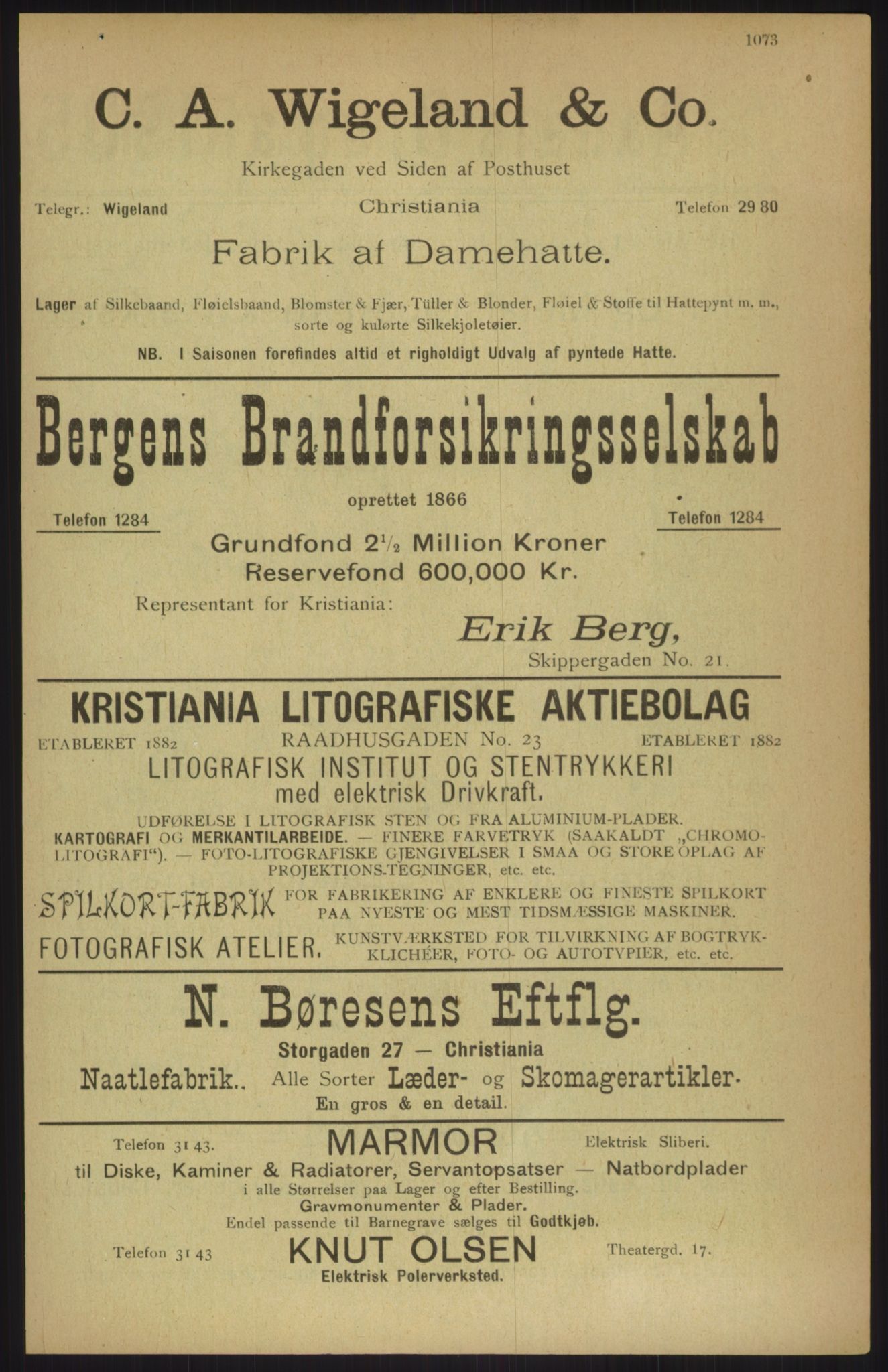 Kristiania/Oslo adressebok, PUBL/-, 1911, p. 1073