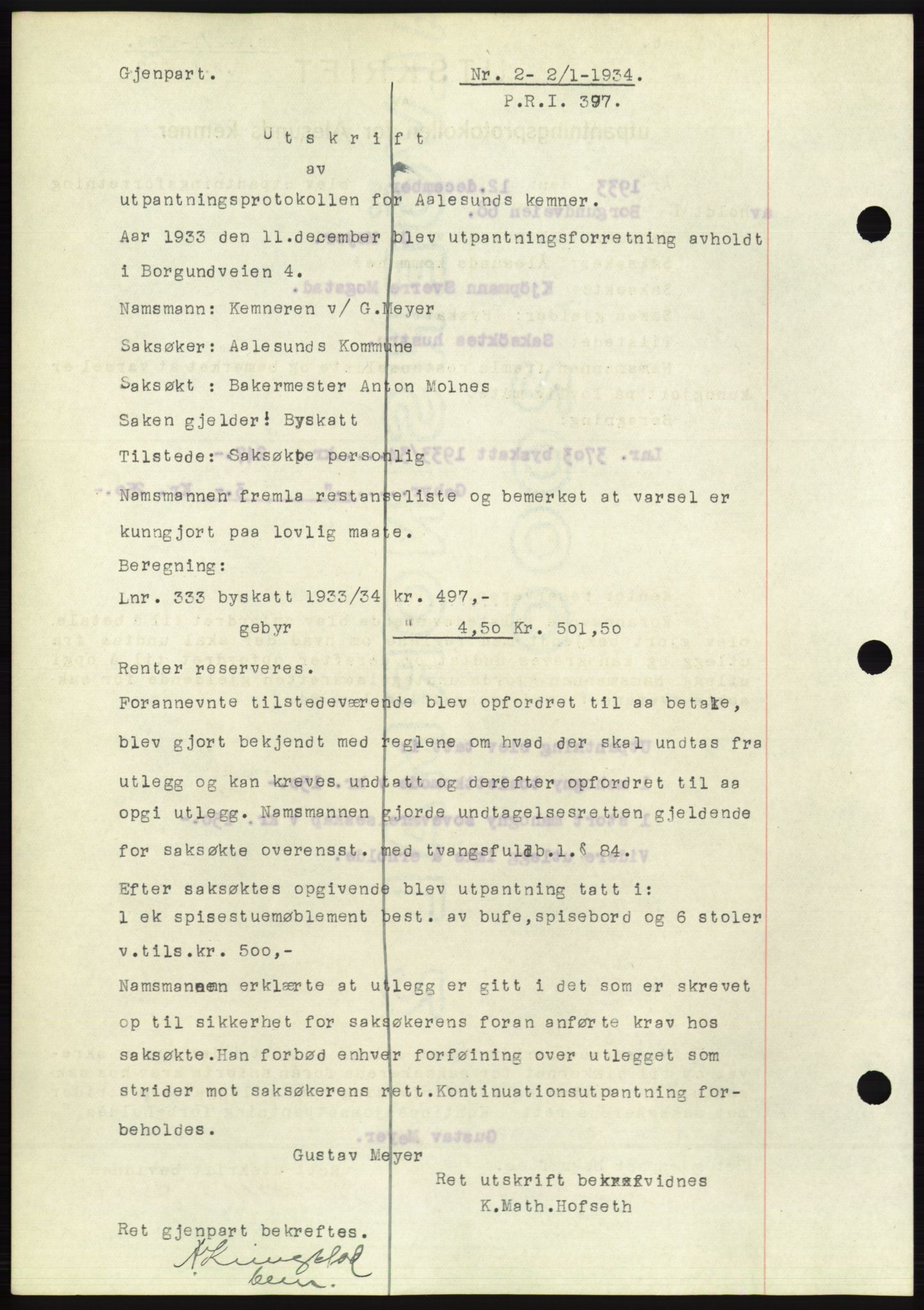 Ålesund byfogd, AV/SAT-A-4384: Mortgage book no. 31, 1933-1934, Deed date: 02.01.1934